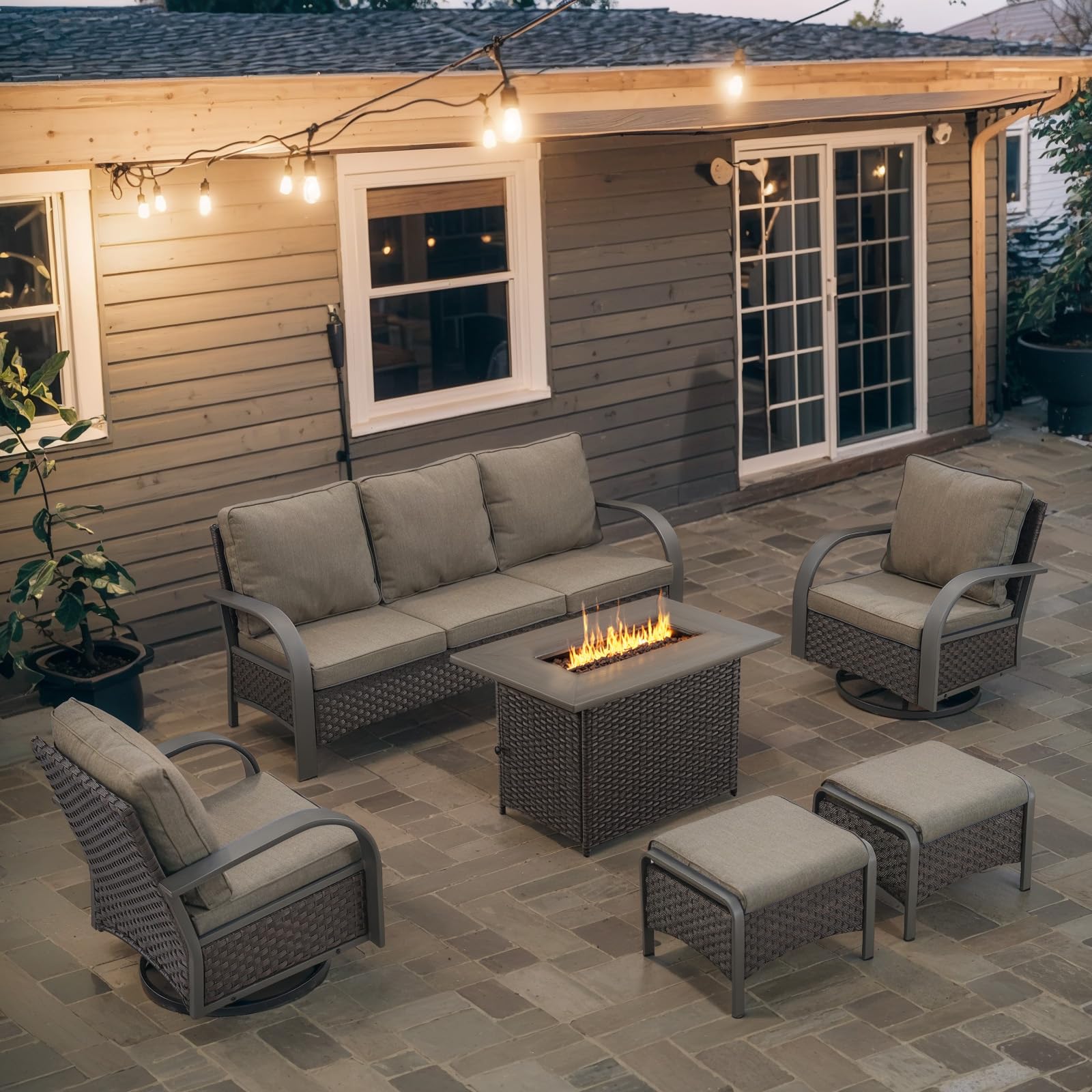 Heavy Duty Outdoor Swivel Rocking Chairs Set of 2 - Wide Metal Armrests & Removable Cushions - All-Weather Wicker Patio Furniture for Porch, Sunroom, Deck, Garden & Backyard Relaxation