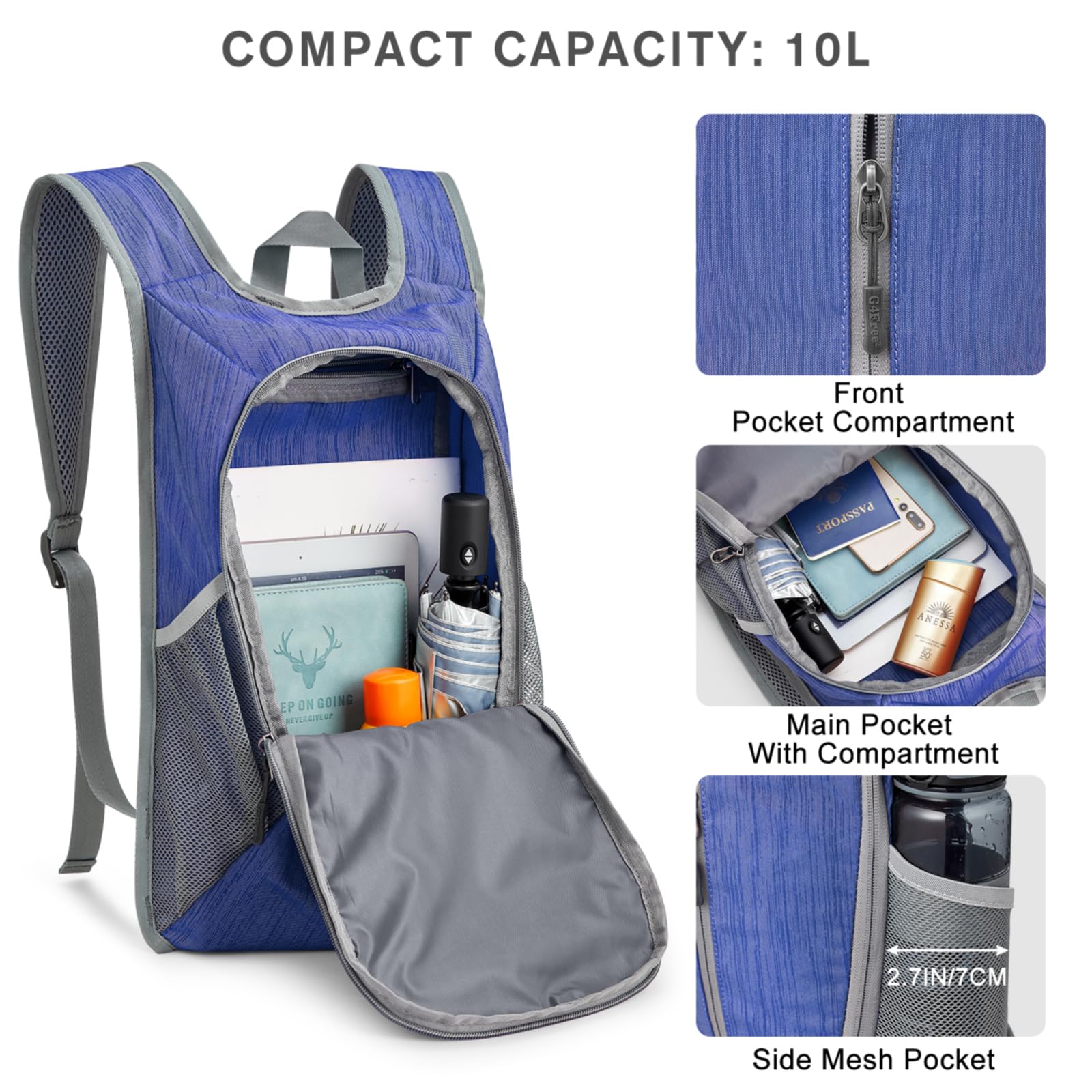 G4Free 10L Lightweight Hiking Backpack - Foldable Daypack for Travel, Camping & Outdoor Activities - Compact Shoulder Bag for Hiking, Gym & Daily Use