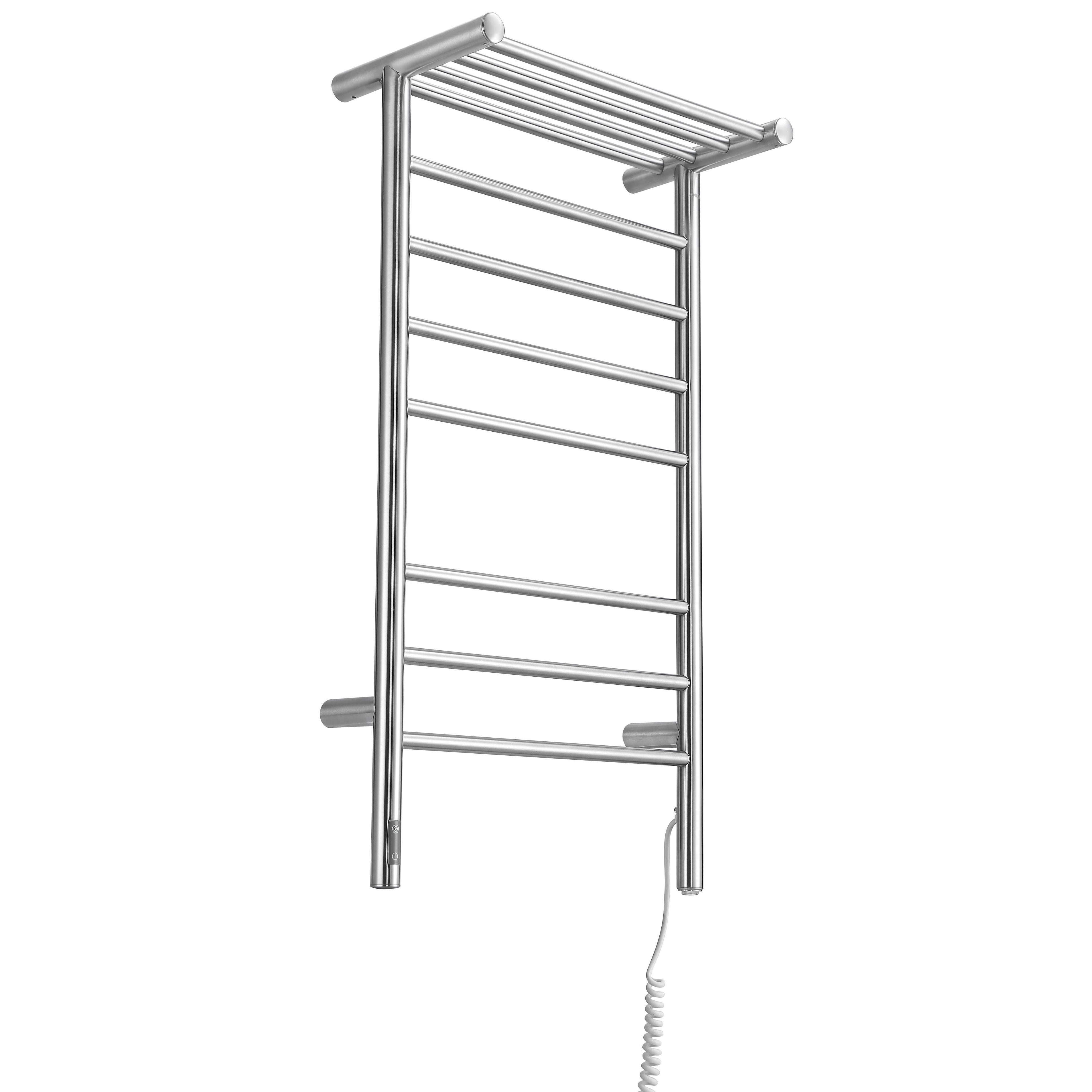 Liazzo OBT 8 Bar Electric Towel Warmer - Hardwired & Plug-in with Timer - Brushed Stainless Steel - Perfect for Bathroom, Spa & Luxury Home Heating