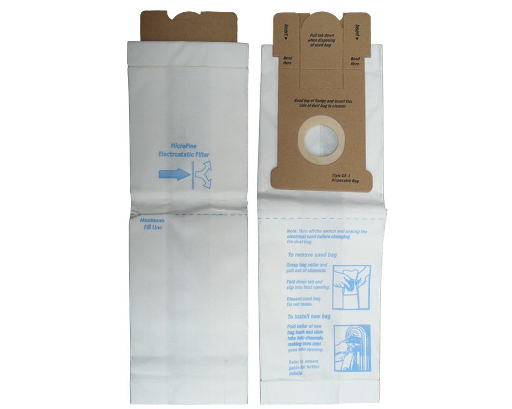 6-Pack GE-1 Vacuum Bags - Compatible with GE, Walmart & Eureka Upright Vacuum Cleaners - Dust-Free Home Cleaning for Carpets & Hard Floors