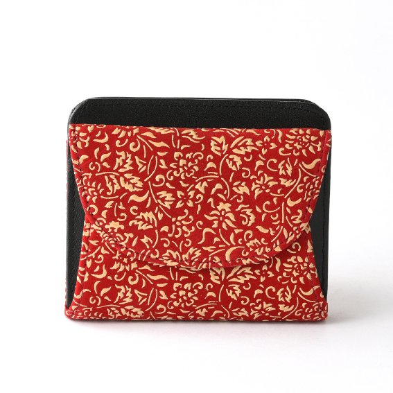 Premium Japanese Deerskin Leather Wallet with Urushi Lacquer - Red Flower Arabesque Pattern | Handcrafted in Japan | Luxury Slim Fold Wallet for Men & Women | Perfect for Gifts, Travel & Everyday Use