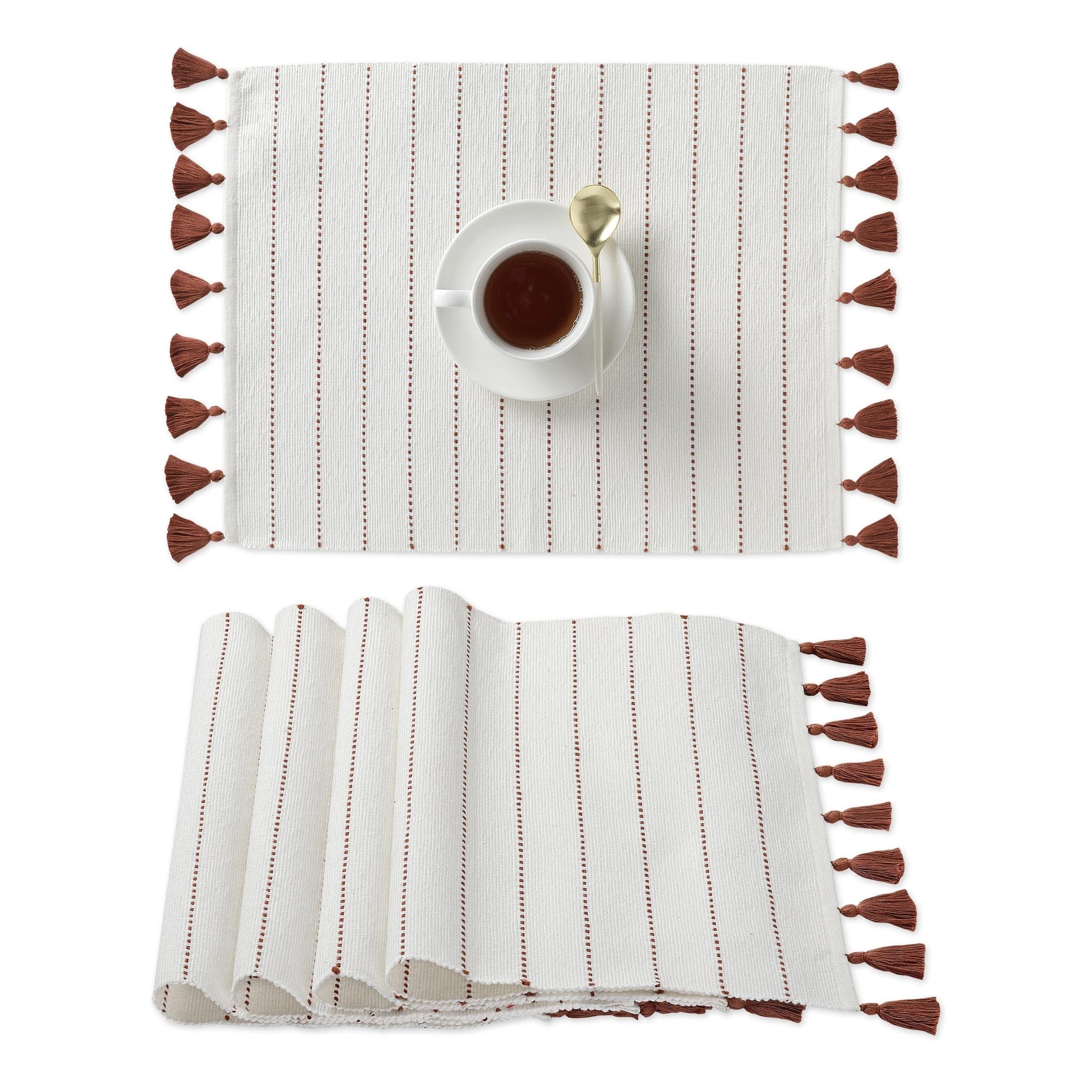 Folkulture 100% Cotton Woven Placemats Set of 4 - 14x19 Inch Farmhouse Table Mats with Tassels for Dining Table Decor, Kitchen, and Bohemian Home Decor in Terracotta - Perfect for Rustic Dinner Parties, Holiday Gatherings, and Everyday Use
