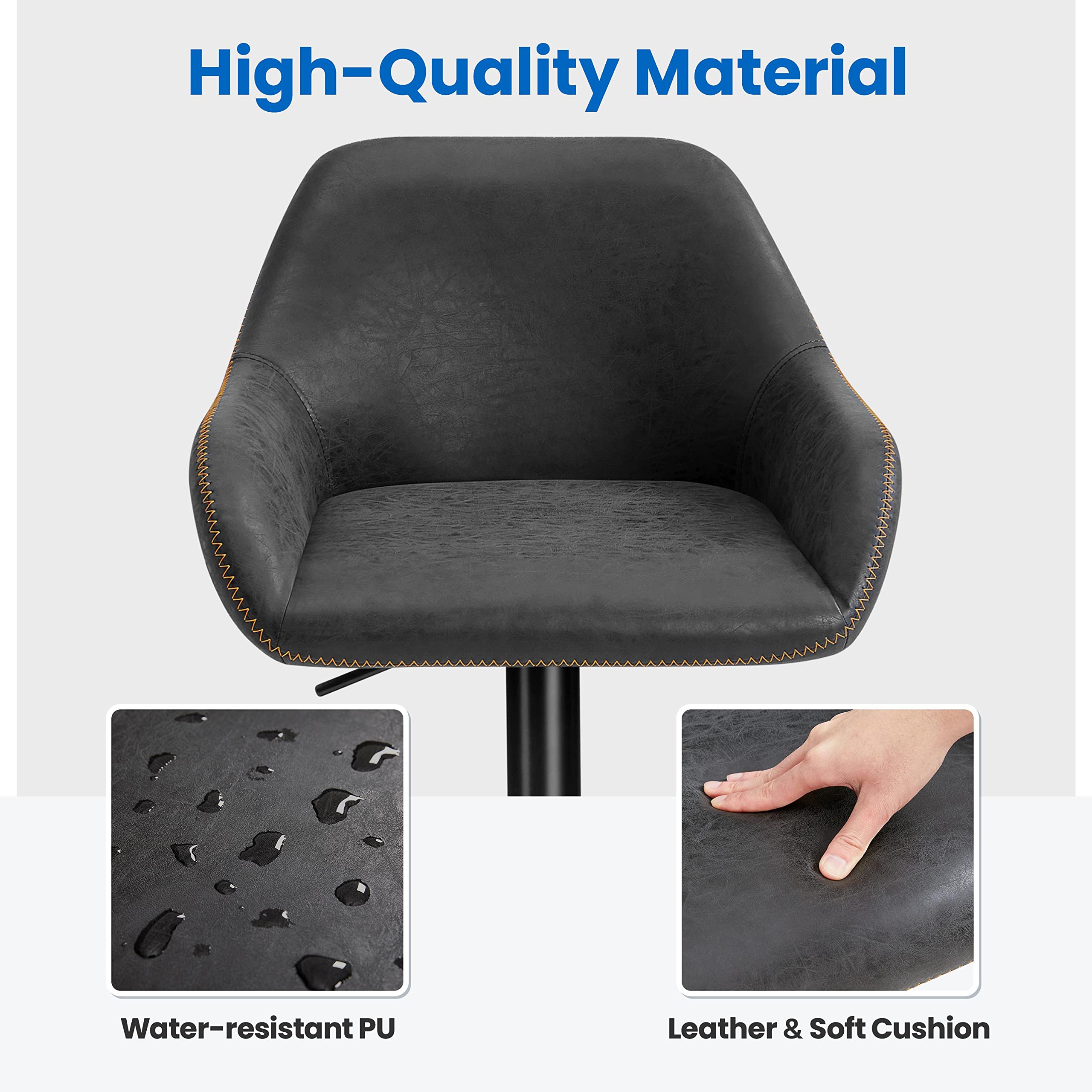 Yaheetech 2-Pack Adjustable Swivel Bar Stools with PU Leather Seat, Backrest & Footrest - Counter Height Kitchen Island Stools for Home, Restaurant & Bar Use - Black Modern Dining Chairs