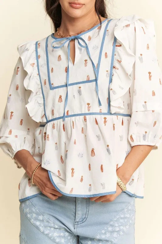 Women's Denim Binding Bodice Blouse - Stylish Vintage-Inspired Top for Casual Wear & Date Nights