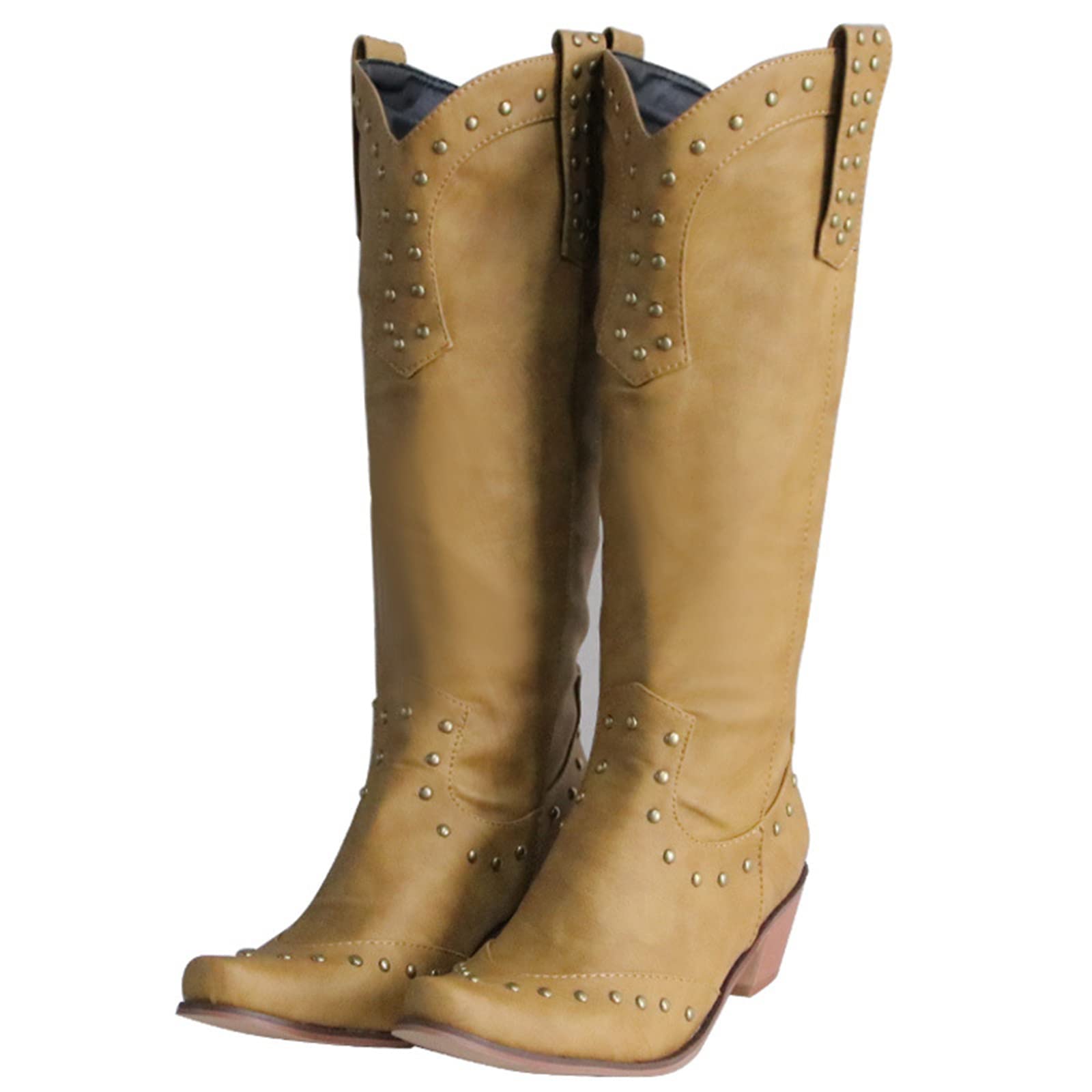 **Lausiuoe Women's Cowboy Boots - Wide Calf & Wide Foot Western Cowgirl Boots with Embroidered Design, Knee High & Chunky Heel - Perfect for Rodeo, Country Dancing & Western Fashion**