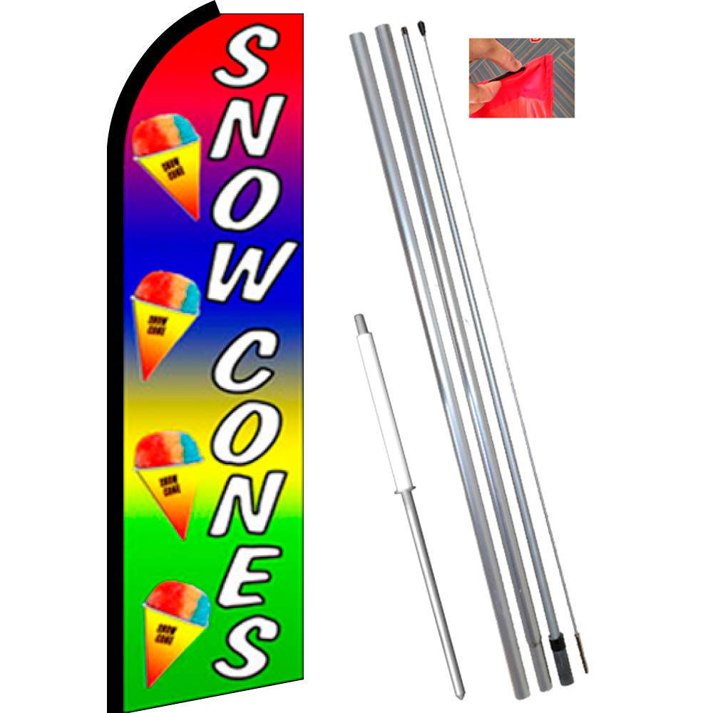 Vista Flags Multi-Colored Snow Cones Flutter Feather Banner Flag Kit - Includes Flag, Pole & Ground Mount for Outdoor Parties, Events & Backyard Decor
