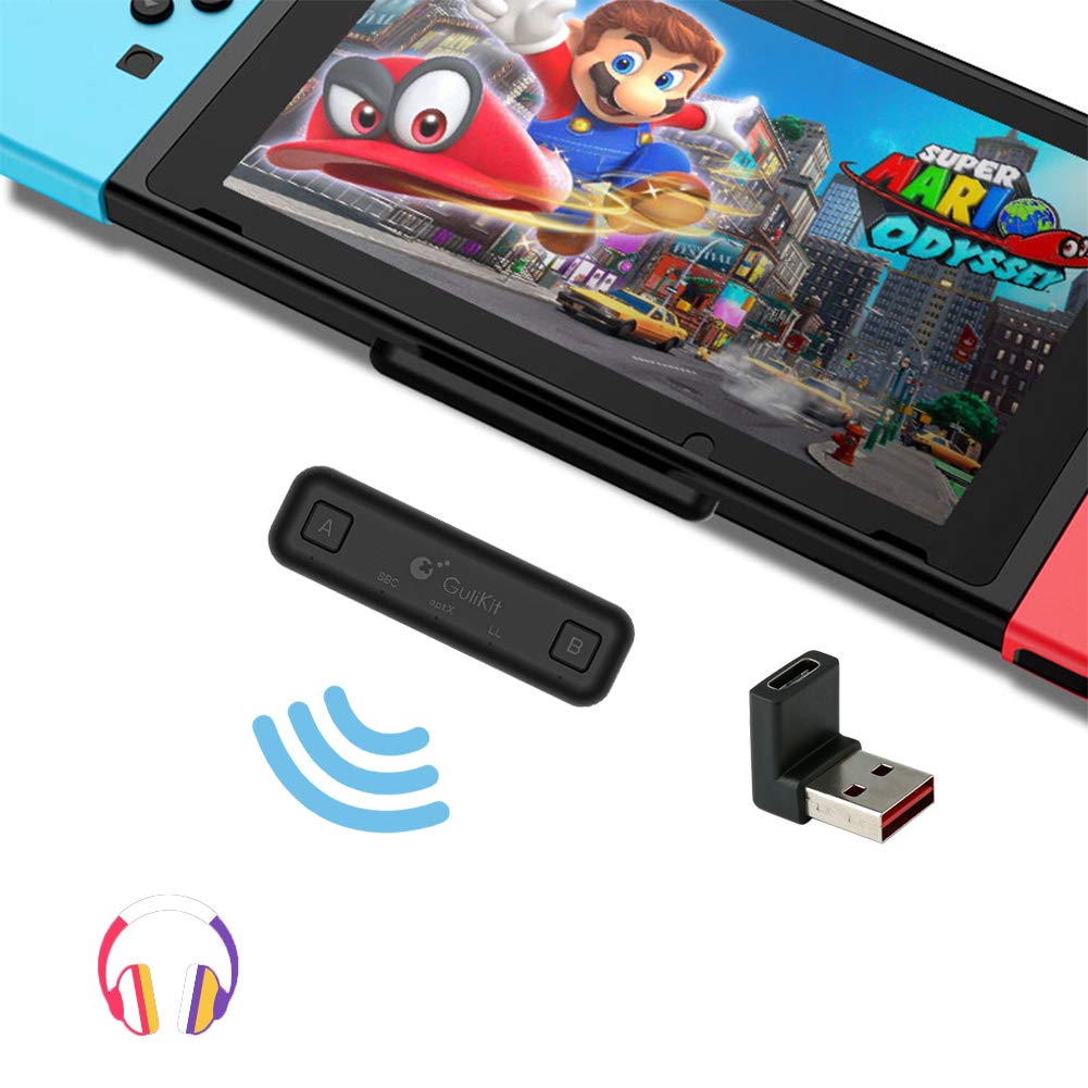 GuliKit Route Air Bluetooth Adapter for Switch/Switch Lite, PS4, PC - Dual Stream Wireless Audio Transmitter with aptX Low Latency, Compatible with AirPods, Bluetooth Speakers & Headphones (Excluding AirPods Pro 2) - Perfect for Gaming, Streaming & Home Entertainment