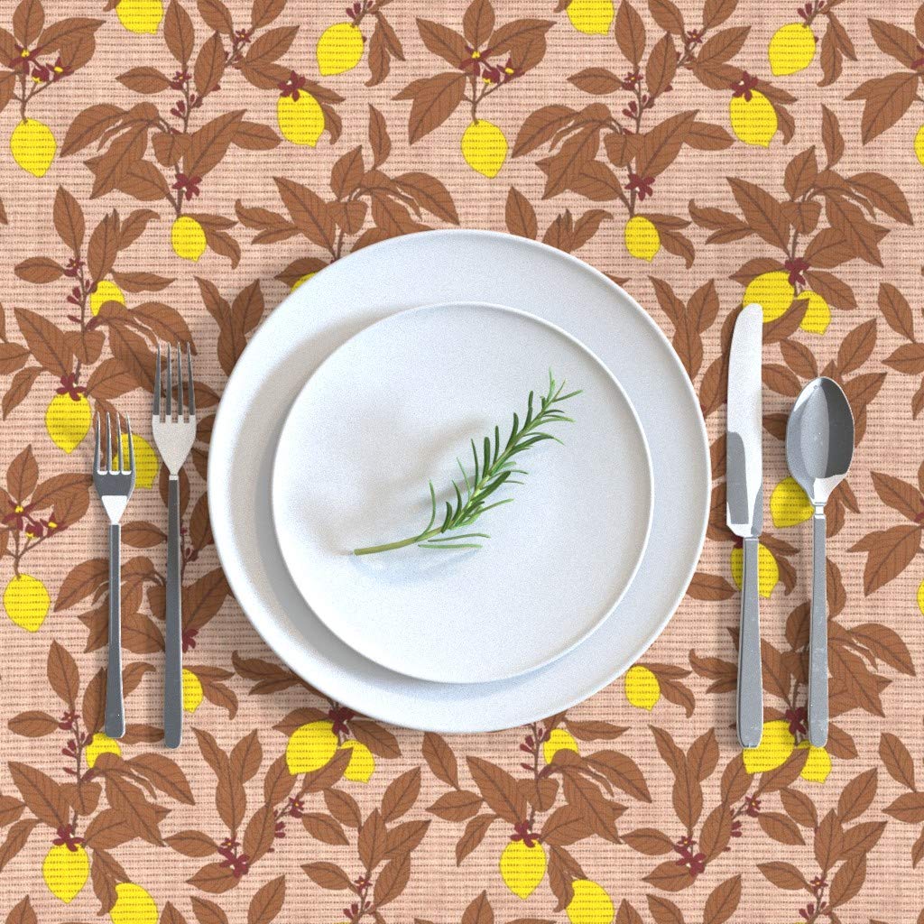 Vintage Lemon Stripe Cotton Sateen Tablecloth 90