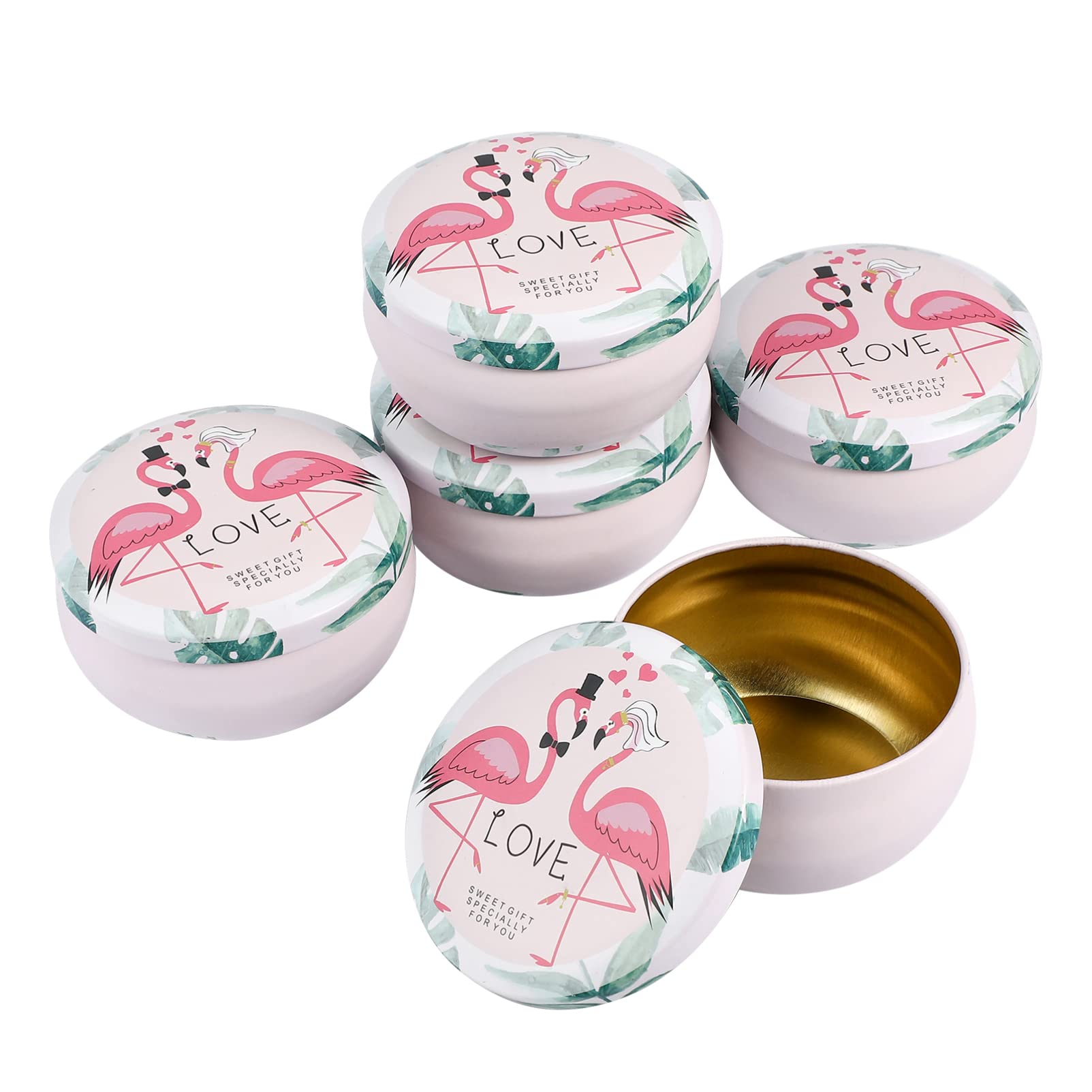 5-Piece Flamingo Metal Candy Storage Tins with Lids - Decorative Mini Candle Jars, Wedding Favors & Gift Boxes | Vintage Style Trinket Containers for Candy, Jewelry & Home Decor