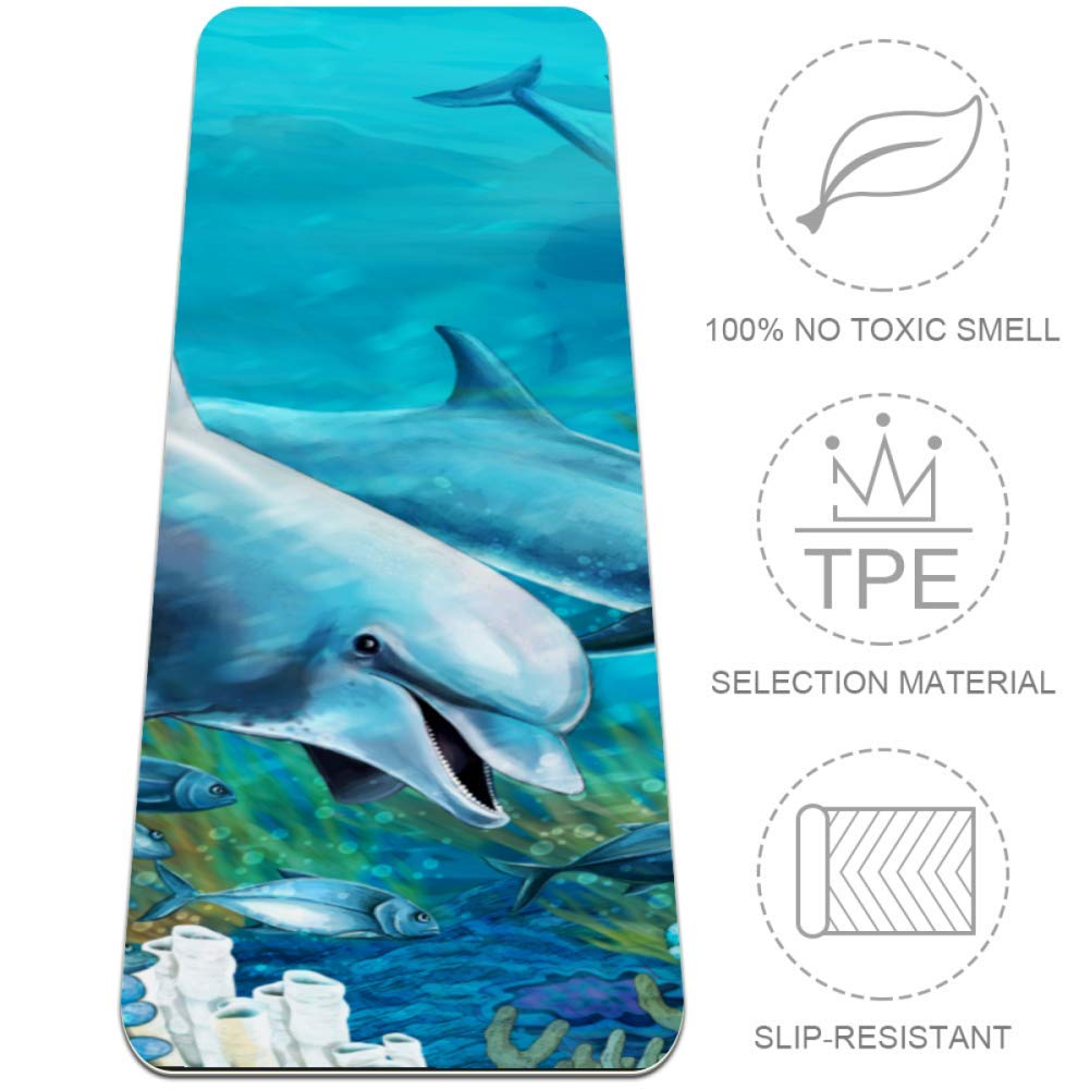 LORVIES Eco-Friendly Non-Slip Yoga Mat with Laughing Dolphins Design - 72