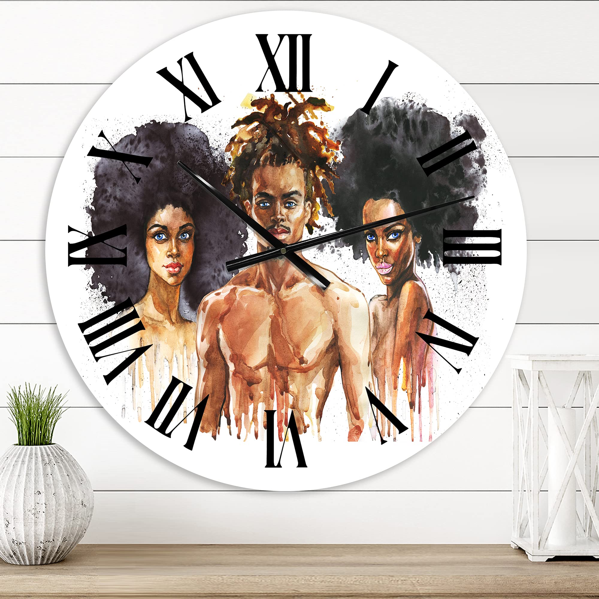 Stylish Afro American Fashion Portraits Wall Clock - Large Decorative Wall Clock for Bedroom, Living Room & Office | Perfect Home Decor Gift for Women & Men