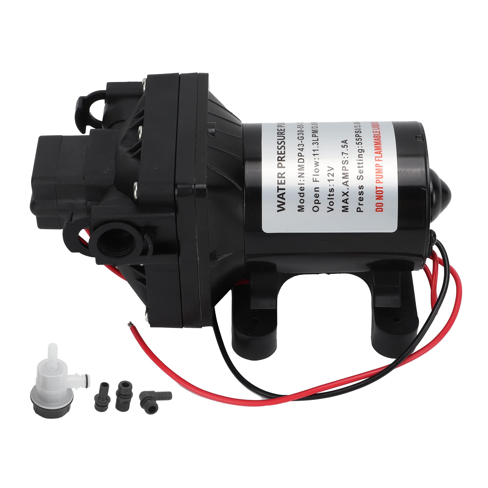 12V Water Diaphragm Self Priming Pump - 11.3LPM (3.0GPM) Flow Rate with Auto Cut Off - Energy Efficient for Car Wash, RV Cleaning & Marine Applications