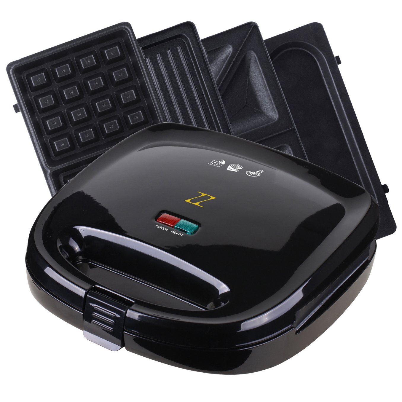 ZZ Breakfast Sandwich Maker with Detachable Non-Stick Plates - Perfect for Quick & Easy Breakfast, Lunch or Snacks at Home, Office or Dorm (Model S6141A-B)