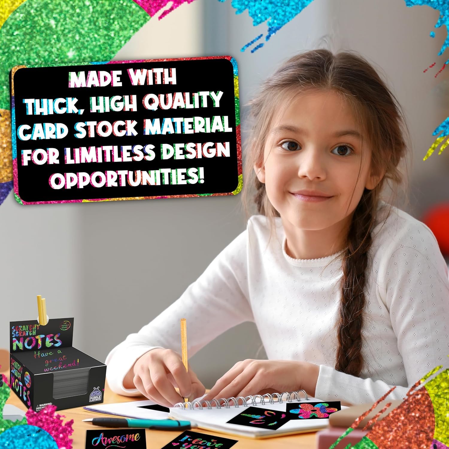 PURPLE LADYBUG Rainbow Holographic Scratch Art Mini Notes - Easter Basket Stuffers for Girls, Teen Girl Gifts, Cool Trendy Arts & Crafts for Kids Ages 4-12 - Perfect for Birthday Parties, Classroom Activities & Creative DIY Projects