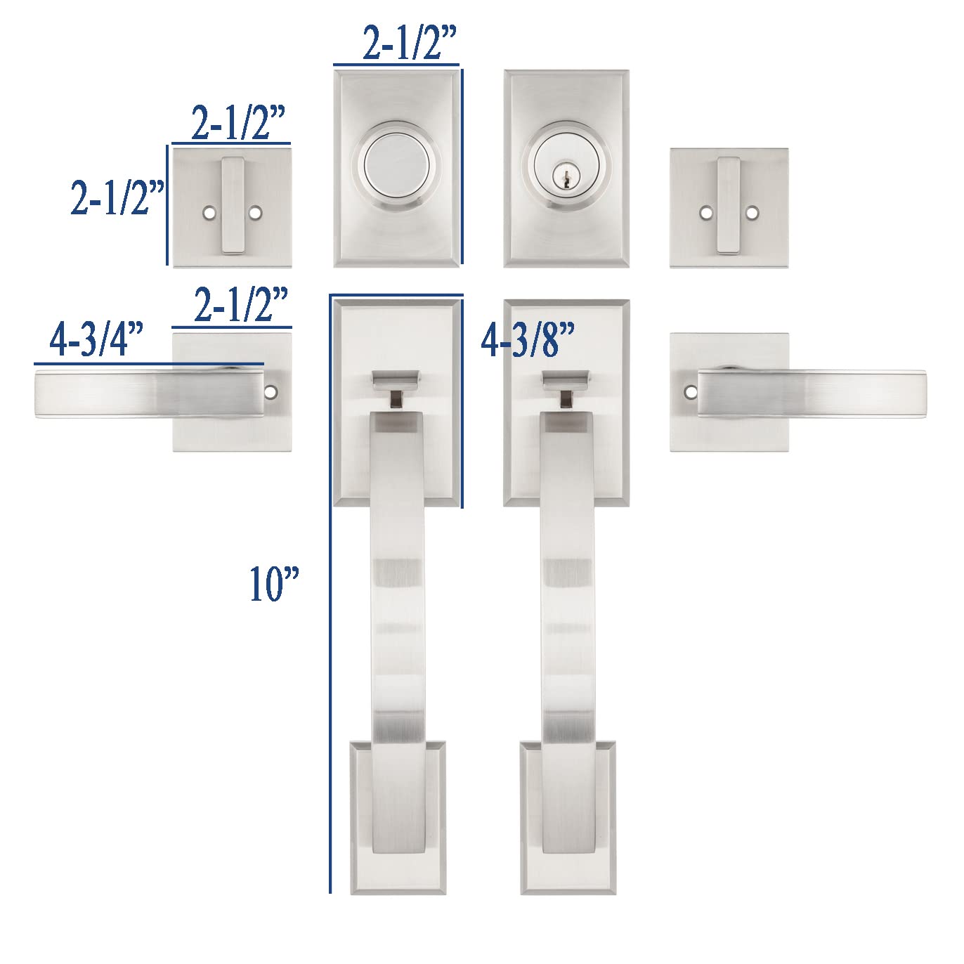 CozyBlock Double Door Handle Sets with Single Cylinder Deadbolt - Adjustable Rectangular Entry Door Lock Set with Dummy (Round Lever, Brushed Nickel Finish) - Perfect for Home, Office & Apartment Security