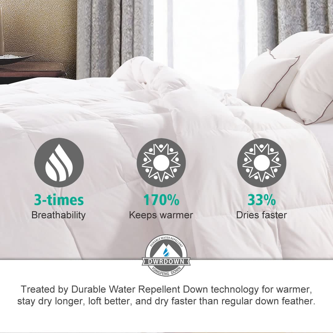 Luxury Oversized King Down Feather Comforter - Ultra Soft Hotel Collection All Season Fluffy Duvet Insert - 120x98 Inches White - Perfect for Bedroom, Guest Room & Luxury Hotel Decor