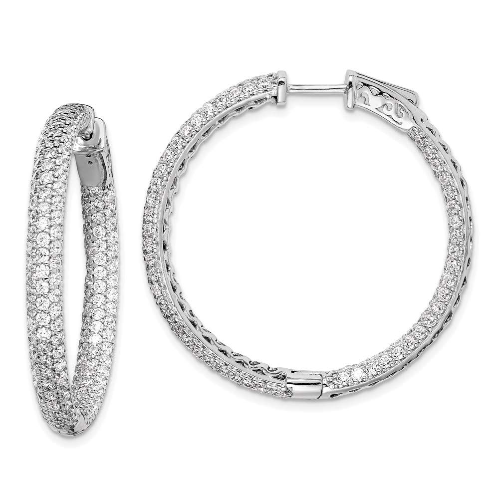 Sterling Silver Cubic Zirconia Hoop Earrings for Women - 33mm Round CZ In & Out Hoops - Perfect for Everyday Wear, Parties & Special Occasions