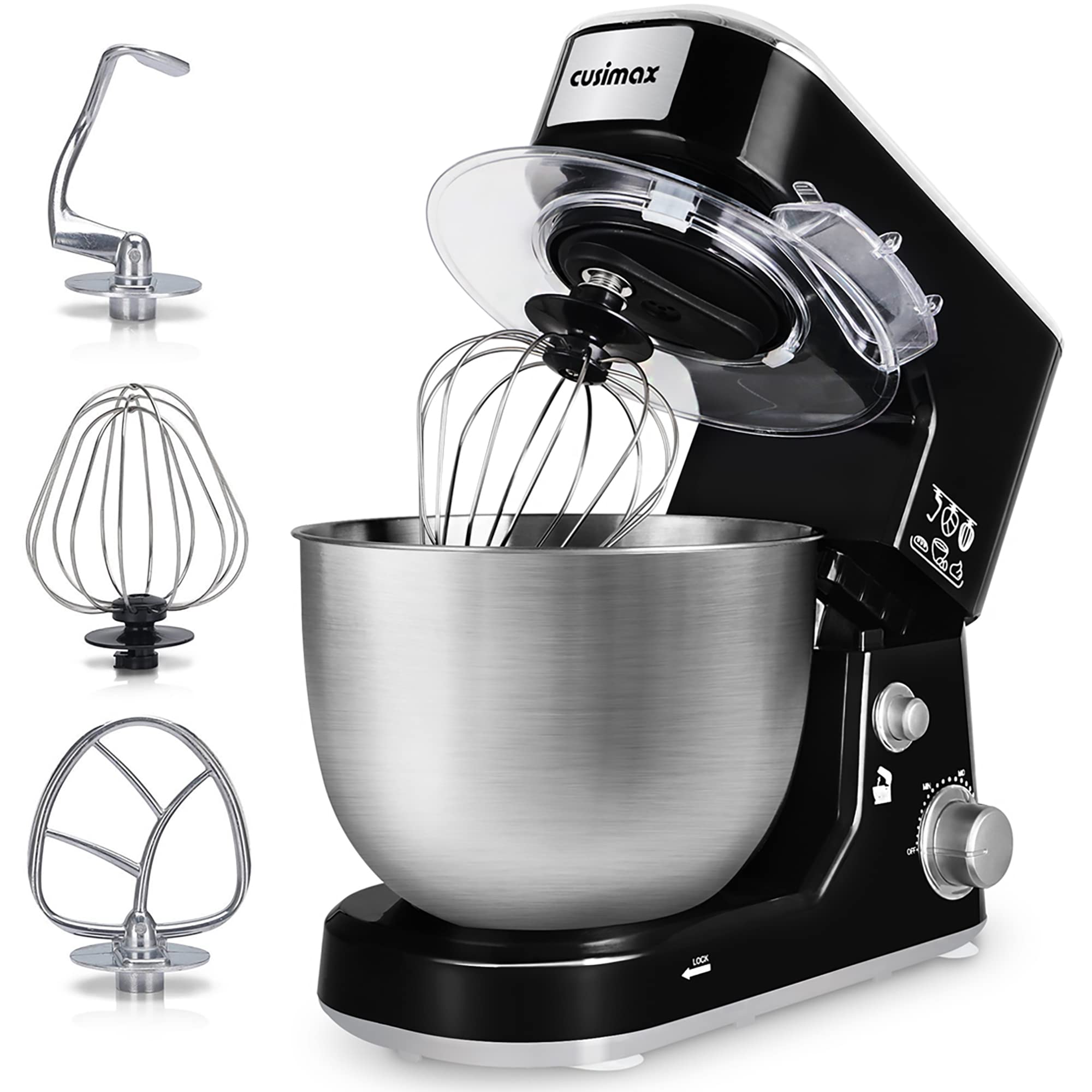 CUSIMAX 5-Quart Stand Mixer with Tilt-Head - Electric Dough Mixer with Stainless Steel Bowl, Dough Hook, Beater & Whisk - Perfect for Baking Bread, Cakes & Cookies - Includes Splash Guard for Mess-Free Mixing