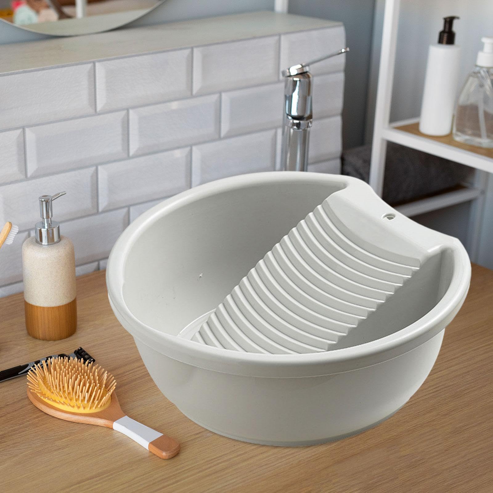 Portable Lightweight Washboard Basin for Hand Washing Clothes - Durable Laundry Tub with Scrubbing Board, Grey | Perfect for Camping, Travel & Off-Grid Living
