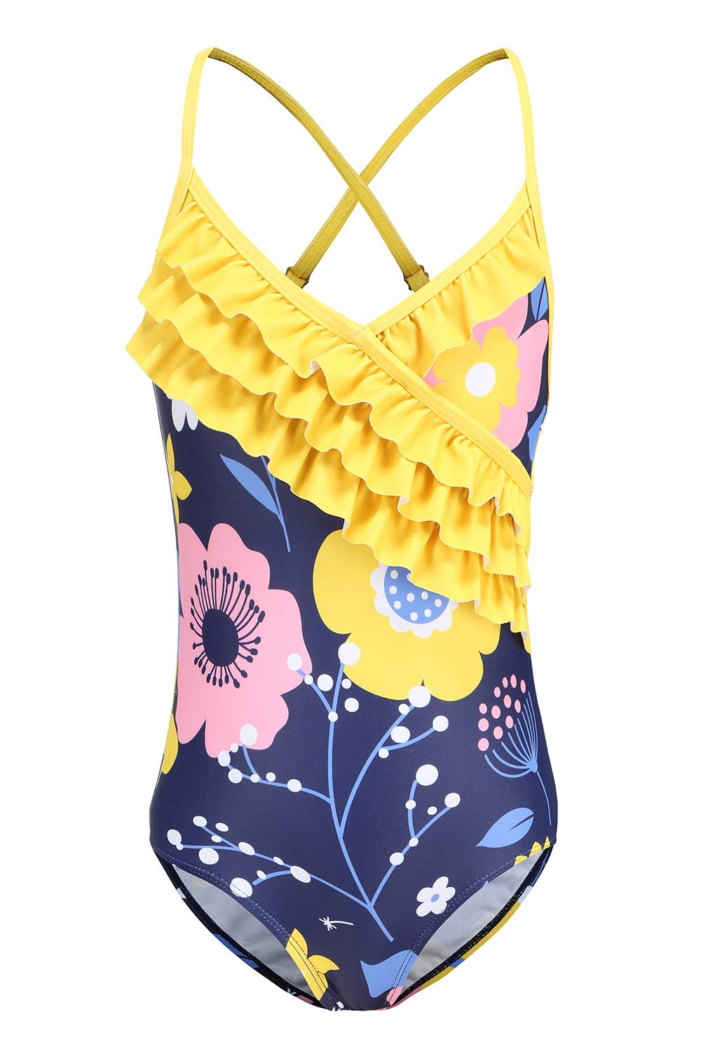 Hawaiian Ruffle One Piece Swimsuits for Girls - Cute Beach Bathing Suit for Summer Vacation & Pool Party