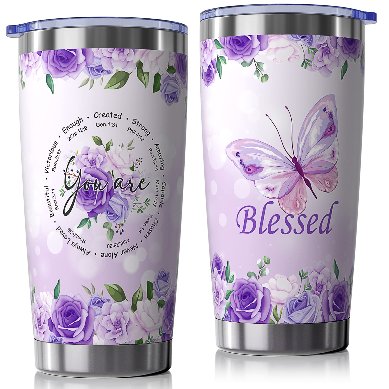 Inspirational Purple Butterfly Christian Tumbler - Religious Gift for Women, Mom, Sister, Best Friend - Birthday, Christmas Present Idea - Perfect for Daily Use, Church, Prayer & Encouragement