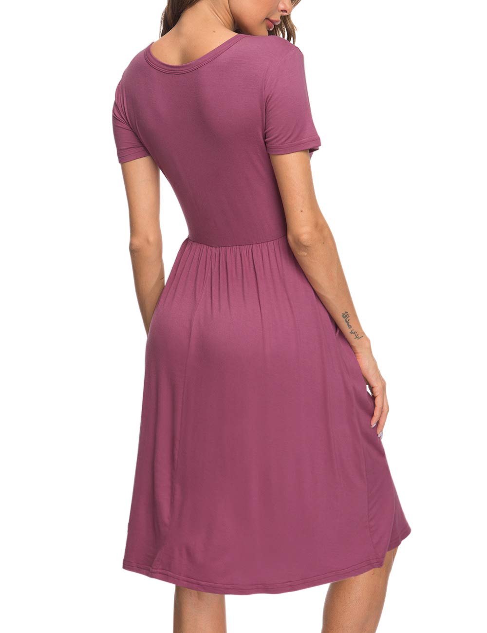 AUSELILY Women's Summer Short Sleeve Empire Waist Pleated Swing Dress - Knee Length Loose Fit with Pockets - 2025 New Floral Casual Dress for Beach, Vacation & Everyday Wear