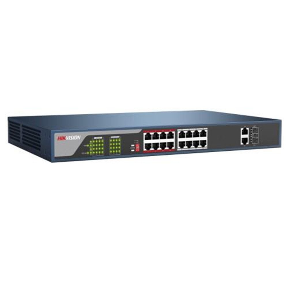 DS-3E0318P-E 16 Port PoE Switch - 16x10/100Mbps Auto-MDIX Unmanaged Network Switch with 16 PoE Ports for CCTV Cameras, IP Surveillance Systems & Home/Office Networking