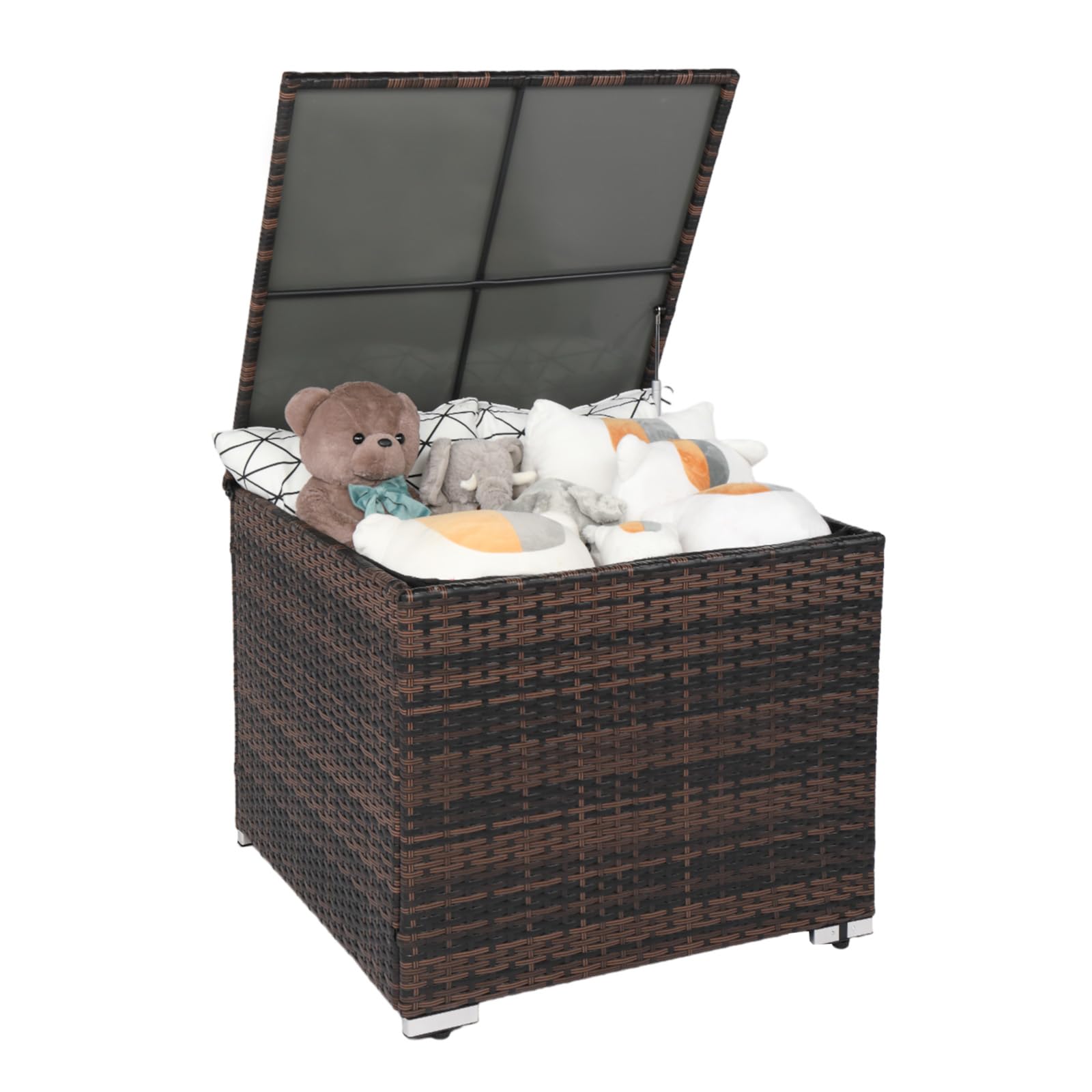 VINGLI 88 Gallon Outdoor Rattan Deck Box with Adjustable Feet - Waterproof Wicker Storage Container for Patio, Garden, Balcony, Porch, Pool & Yard - Perfect for Storing Tools, Cushions, Toys & Outdoor Supplies (Brown)