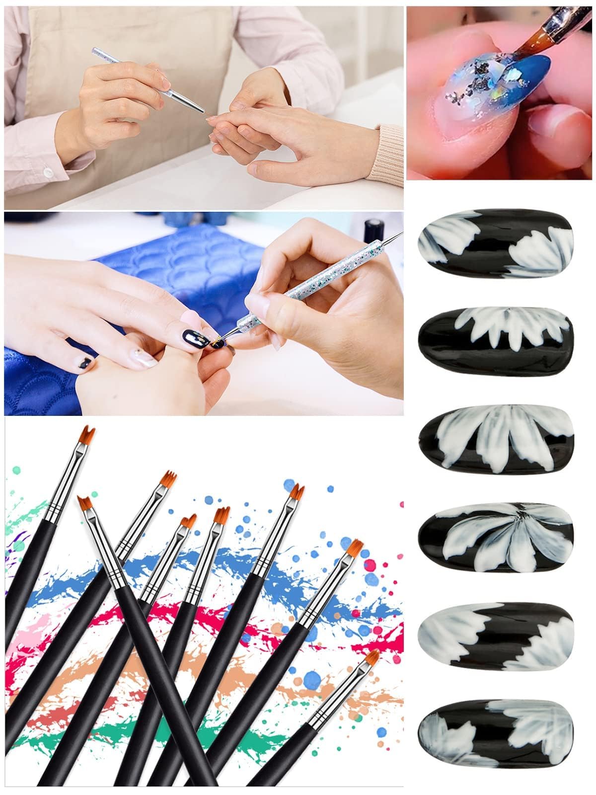 EBANKU 33pcs Acrylic Nail Brush Set - Professional UV Gel Nail Art Brushes Kit with Builder Brush, 3D Dotting Tools & Liner Painting Pens - Perfect for Nail Salon & Home DIY Manicure - Great for Nail Extensions, Gel Polish & Creative Nail Art Designs