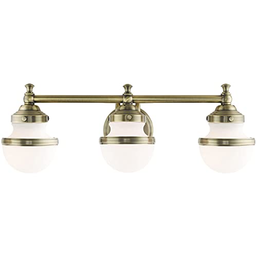 Livex Lighting 3-Light Antique Brass Bathroom Vanity Sconce - Perfect for Bathroom Mirror Lighting and Modern Home Decor