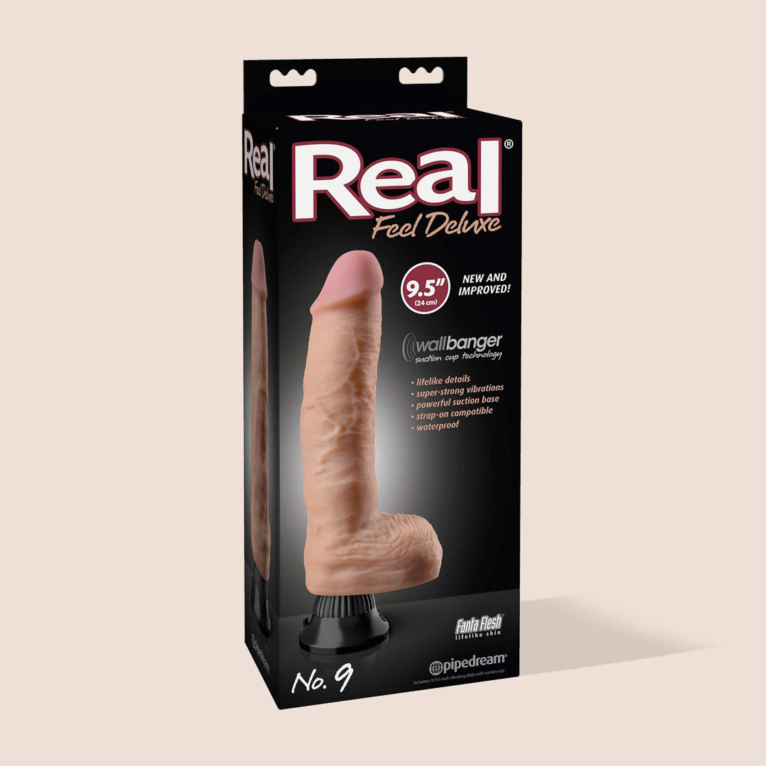 Real Feel Deluxe No. 9 | 9.5 Inch Vibrating Dildo with Suction Cup Base for Hands-Free Pleasure - Perfect for Solo Play, Couples & Shower Use