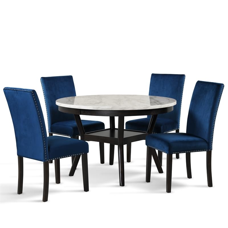 Celeste Faux Marble Round Dining Table 48 Inch - Modern Espresso Finish - Perfect for Small Space Dining Rooms, Kitchen Nooks & Apartment Living