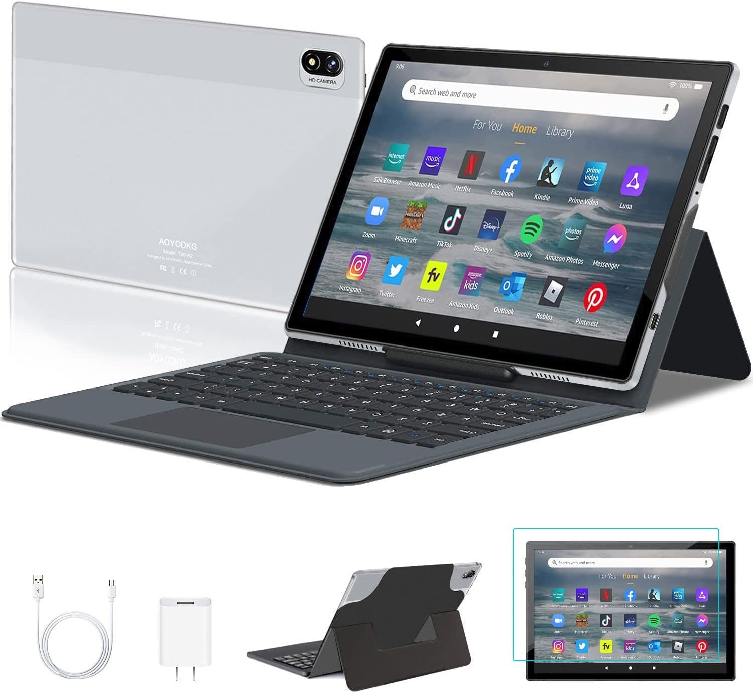 2023 Newest 10 Inch Android Tablet with Keyboard - Octa-Core Processor, 6GB RAM, 64GB ROM, 2-in-1 Design, Dual SIM & 5G WiFi, 1920x1200 HD Display - Silver | Perfect for Work, Study, and Entertainment On-The-Go