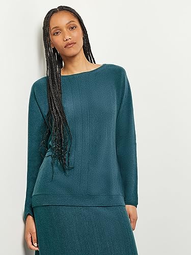 Boat Neck Textural Stripe Cashmere Tunic, Marine Teal, Marine Teal