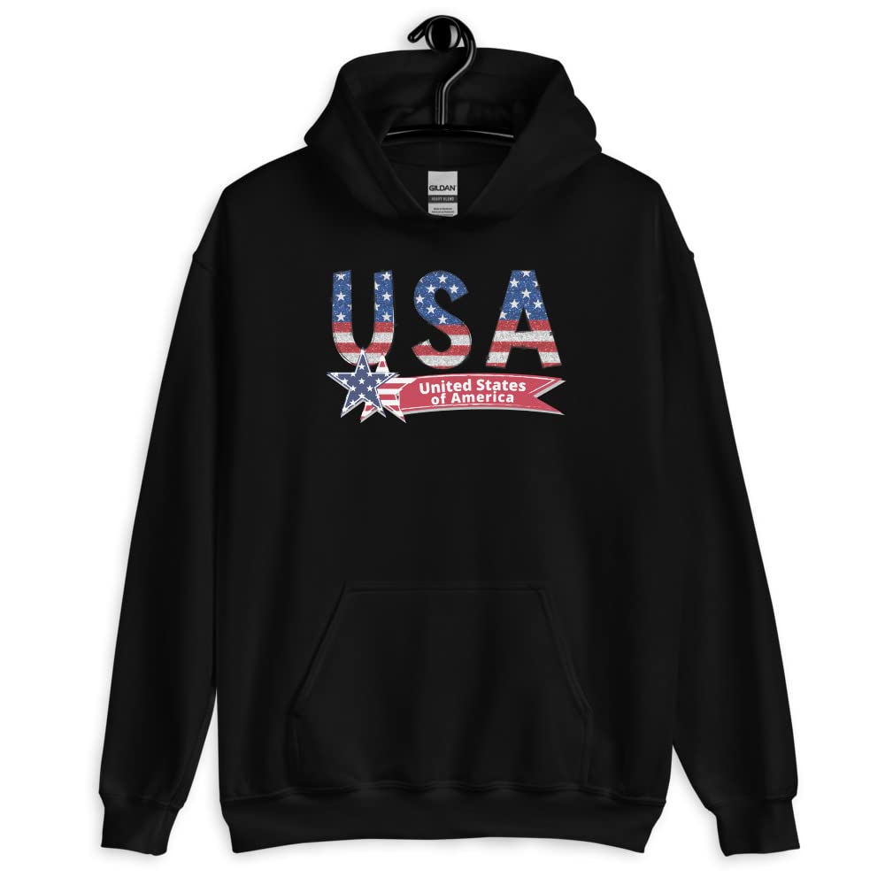 American Flag Stars Letters Unisex Hoodie - Patriotic Pullover for Men & Women - Perfect for 4th of July, Veterans Day & Casual Wear