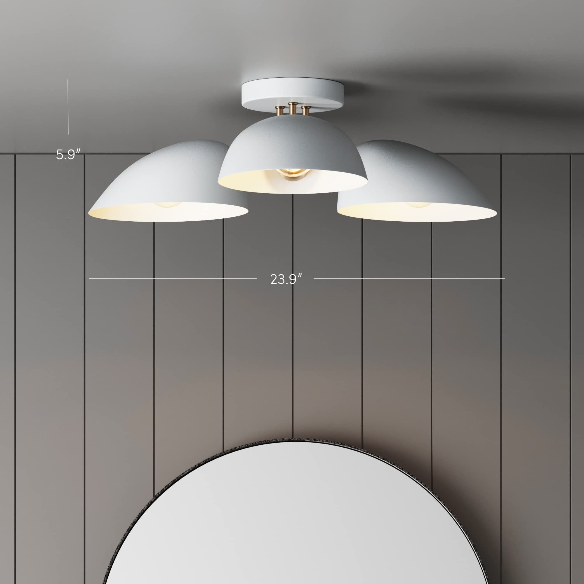 Nathan James Argo 3-Light Semi Flush Mount Ceiling Light - Modern Retro Gold Brass & White Round Shade Fixture for Hallway, Dining Room, Bedroom, Living Room | Energy Efficient LED Compatible Lighting for Home Decor