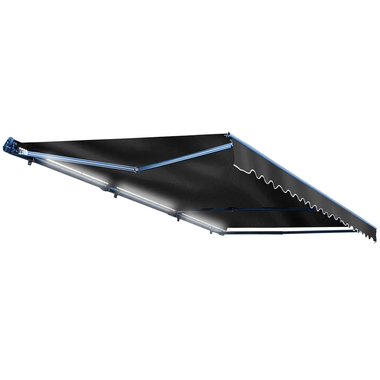 20 x 10 Feet Aleko Half Cassette Motorized Retractable LED Luxury Patio Awning in Black - Perfect for Outdoor Shade, Backyard Relaxation & Garden Parties