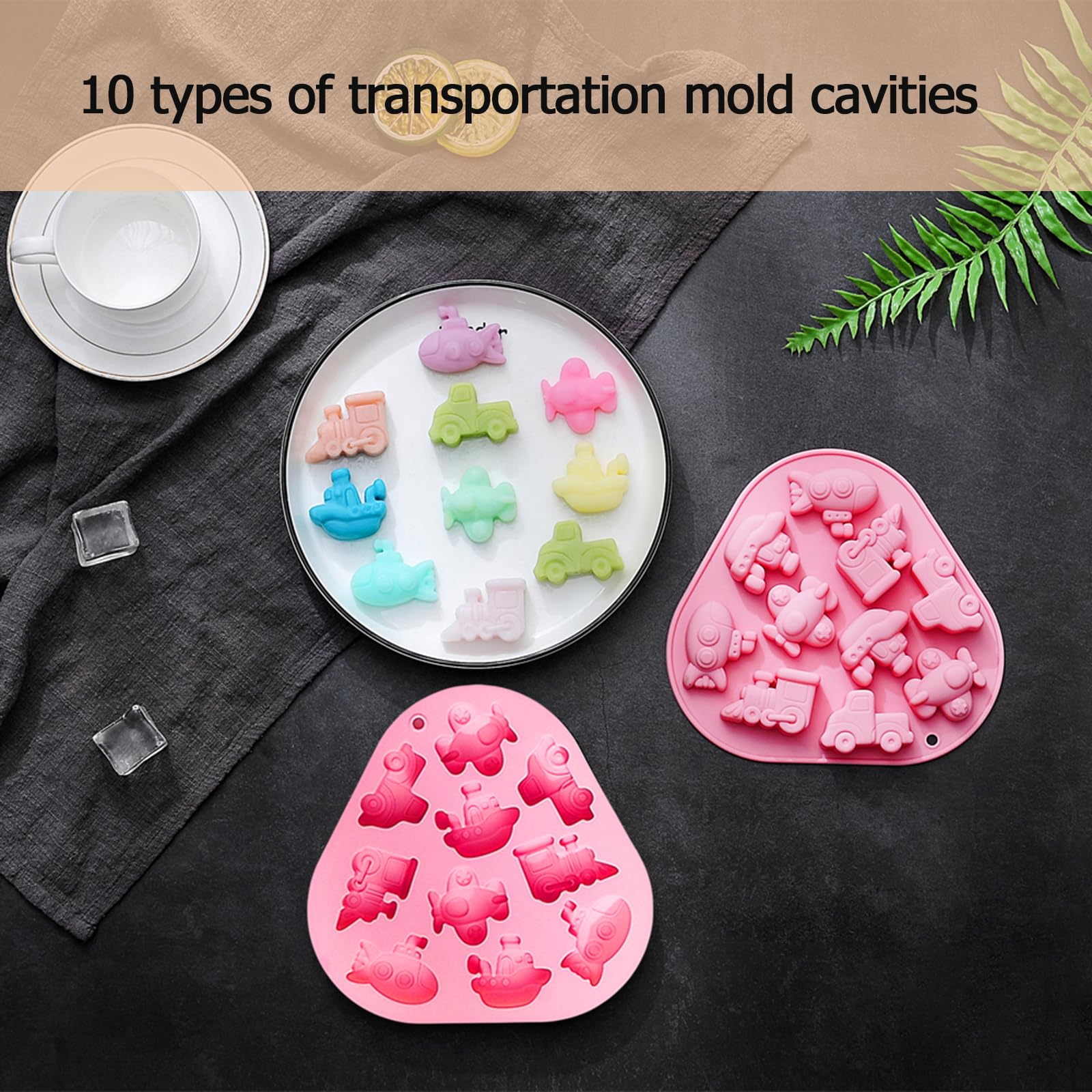 2-Piece 3D Animal Silicone Molds Set for Chocolate, Candy, Gummy, Jello, Soap Making - Dog, Cat, Fish & Transportation Designs (Train, Airplane) - Perfect for Kids Baking, DIY Crafts & Party Treats
