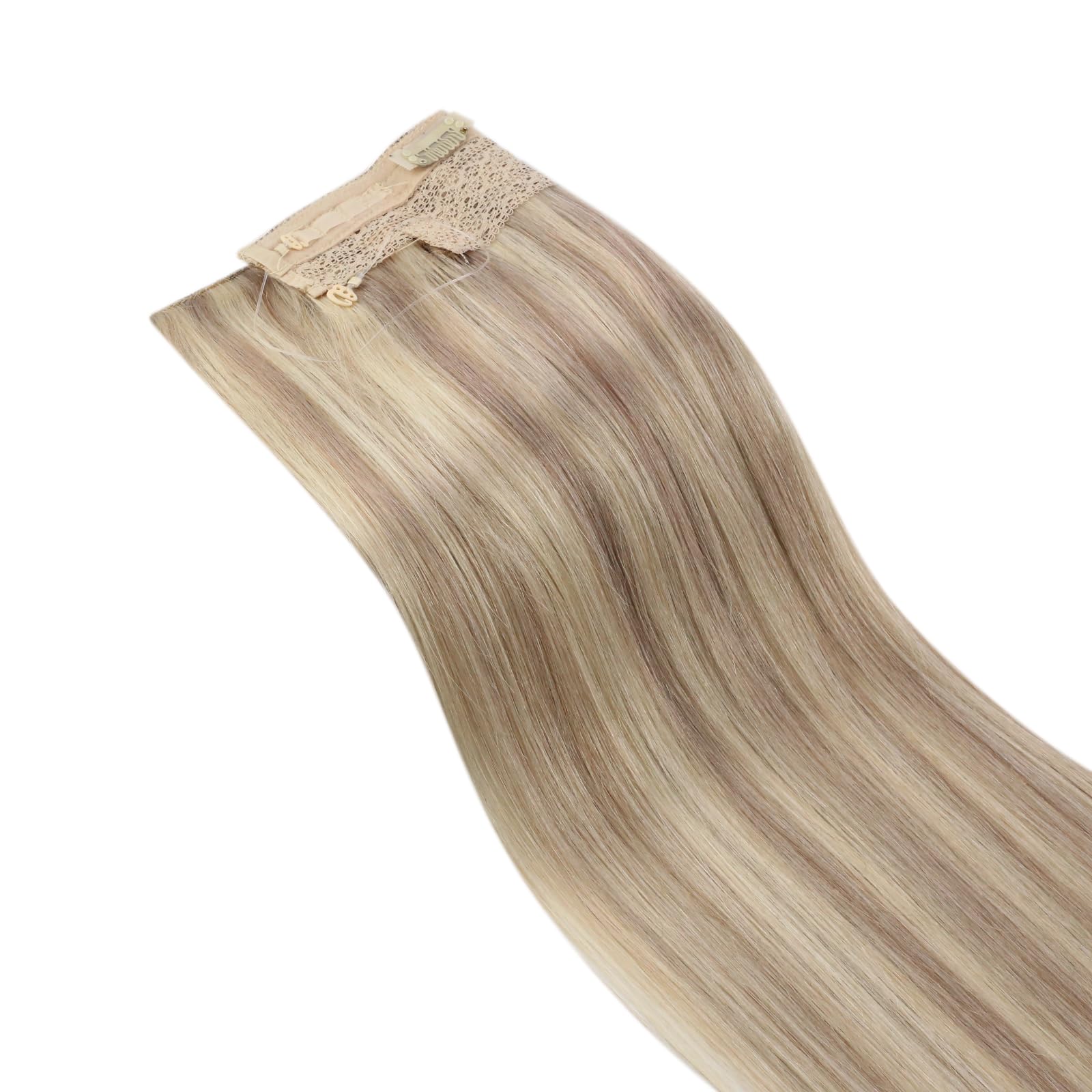 20 Inch Sunny Wire Hair Extensions - Real Human Hair, Fish Line Invisible Extensions in Ash Blonde with Platinum Highlights (#P18/613) | Perfect for Parties, Weddings & Daily Styling