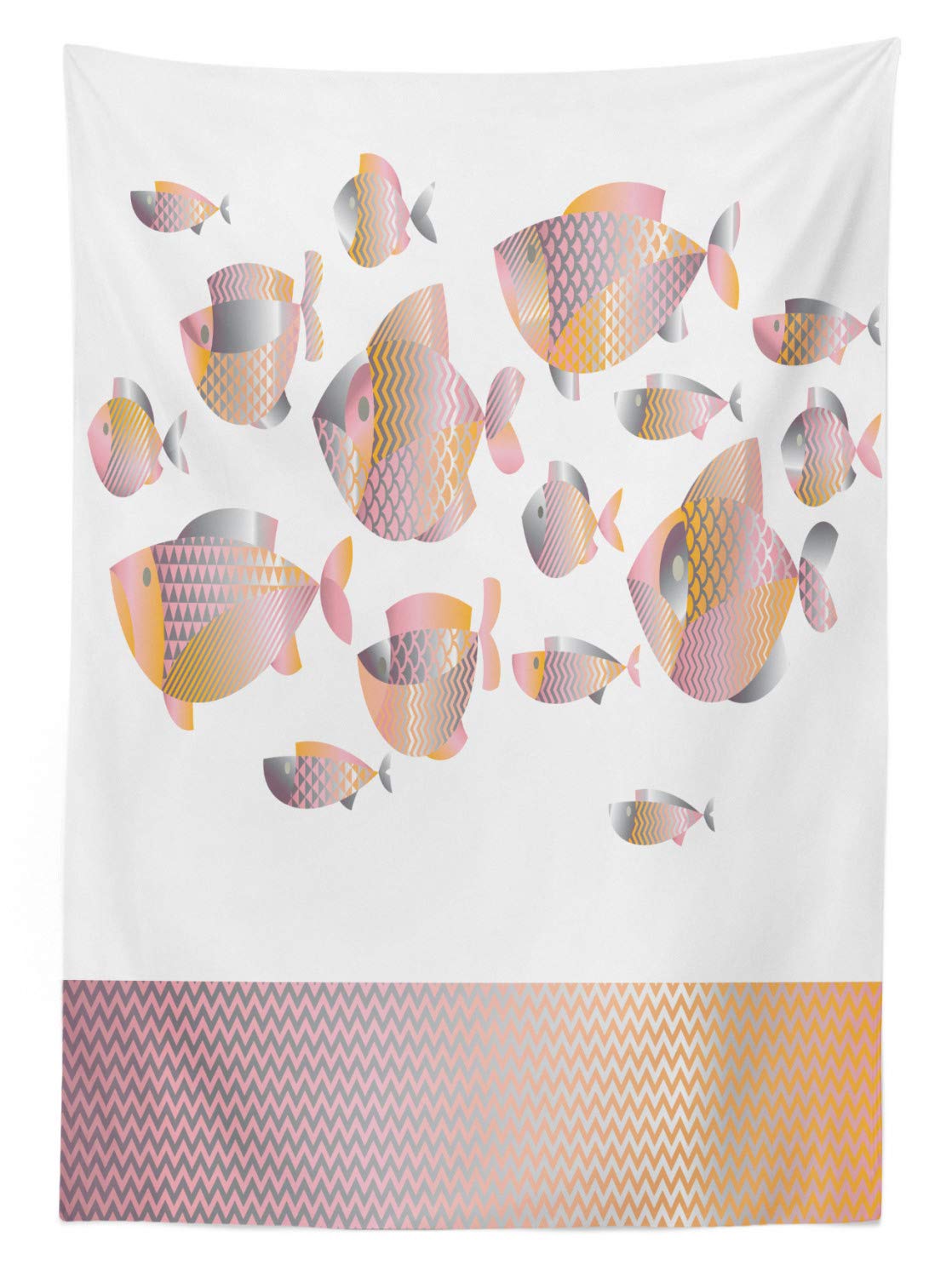 Ambesonne Modern Ocean Fish Tablecloth with Zigzag Border - 60