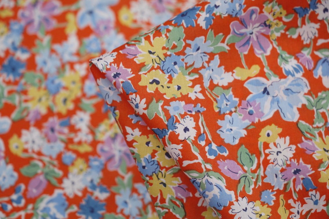 California Bloom Orange Tana Lawn Fabric - Lightweight & Vibrant Cotton for Dresses, Skirts & DIY Sewing Projects | Perfect for Summer Fashion & Home Decor