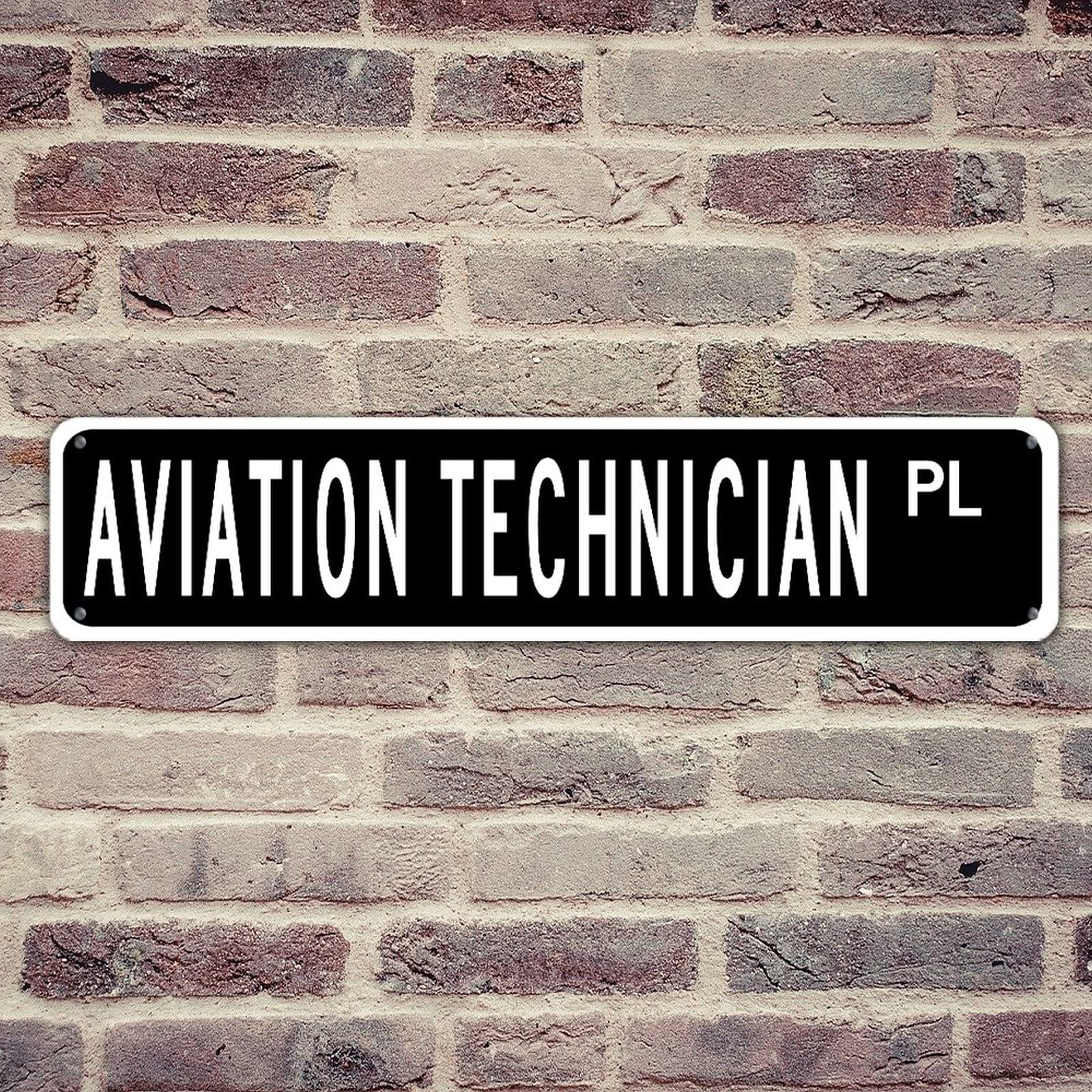 Custom Aviation Technician PL Farmhouse Black Aluminum Sign - UV Printed Office Career Decor for Garage, Garden, Road & Restaurants - Easy Mounting 4x18in Plaque - Perfect for Home, Workplace & Outdoor Decor