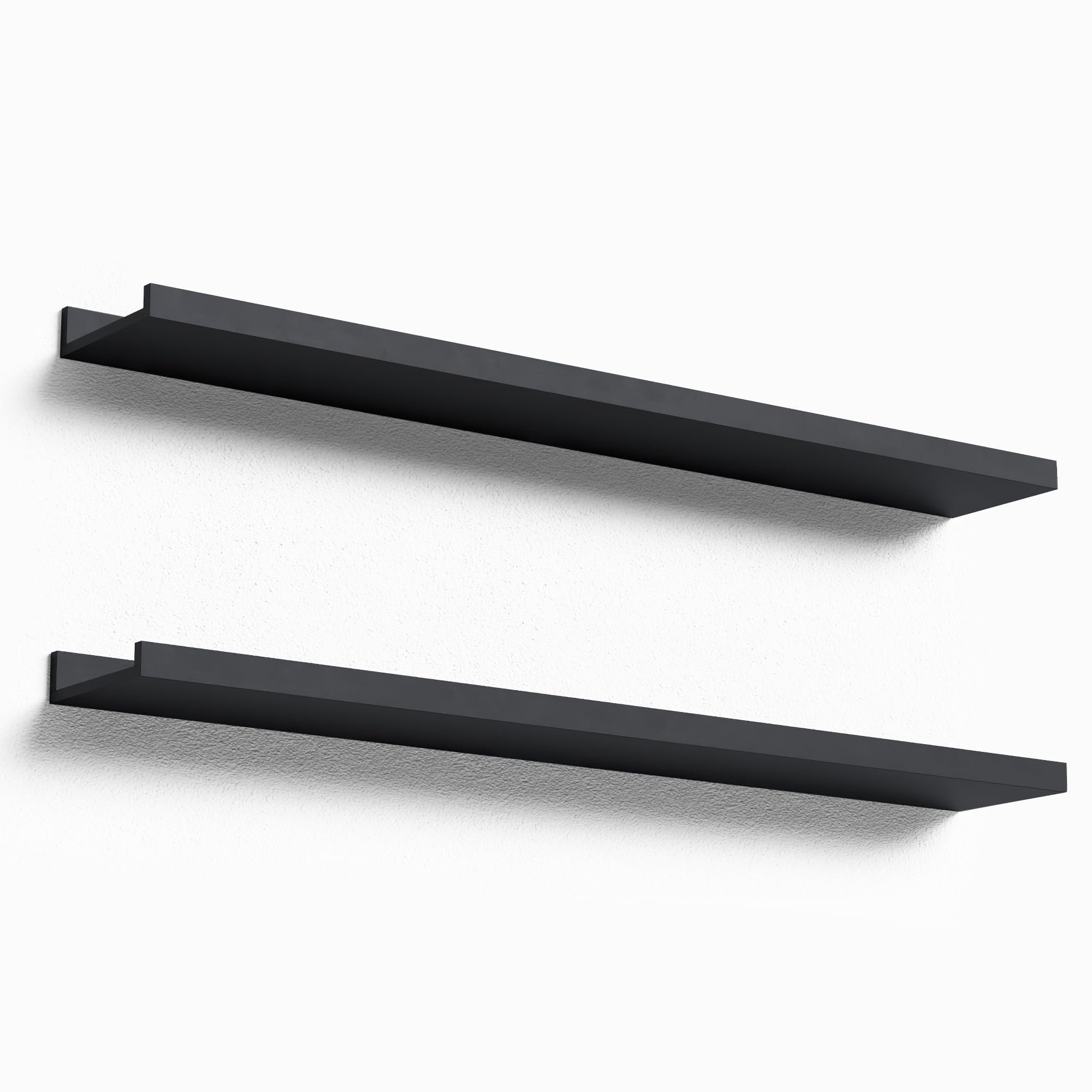 35.4 Inch Floating Shelves Set of 2 - Modern Black Wall Mounted Shelves with Lip for Bedroom, Living Room, Bathroom & Kitchen Decor - Perfect for Books, Photos, Plants & Home Organization (Black)