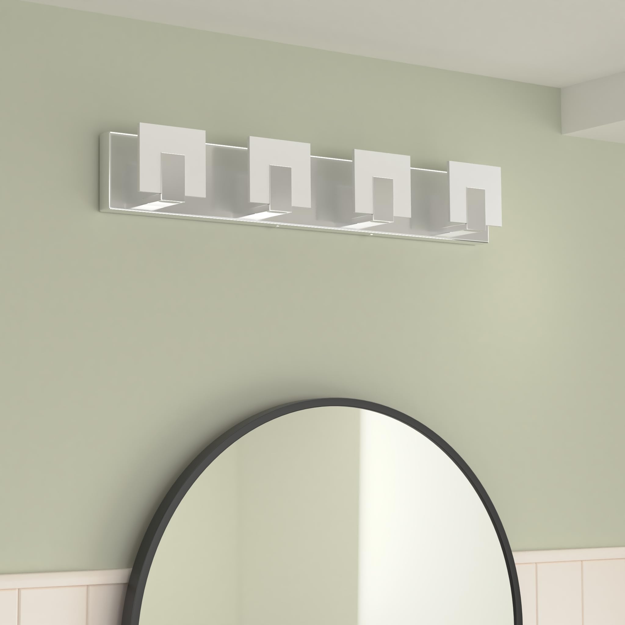 Aipsun 4-Light Dimmable Modern LED Vanity Light - Frosted White Acrylic & Chrome Bathroom Wall Fixture for Mirror (6000K White Light) - Perfect for Bathroom, Powder Room & Dressing Area Lighting