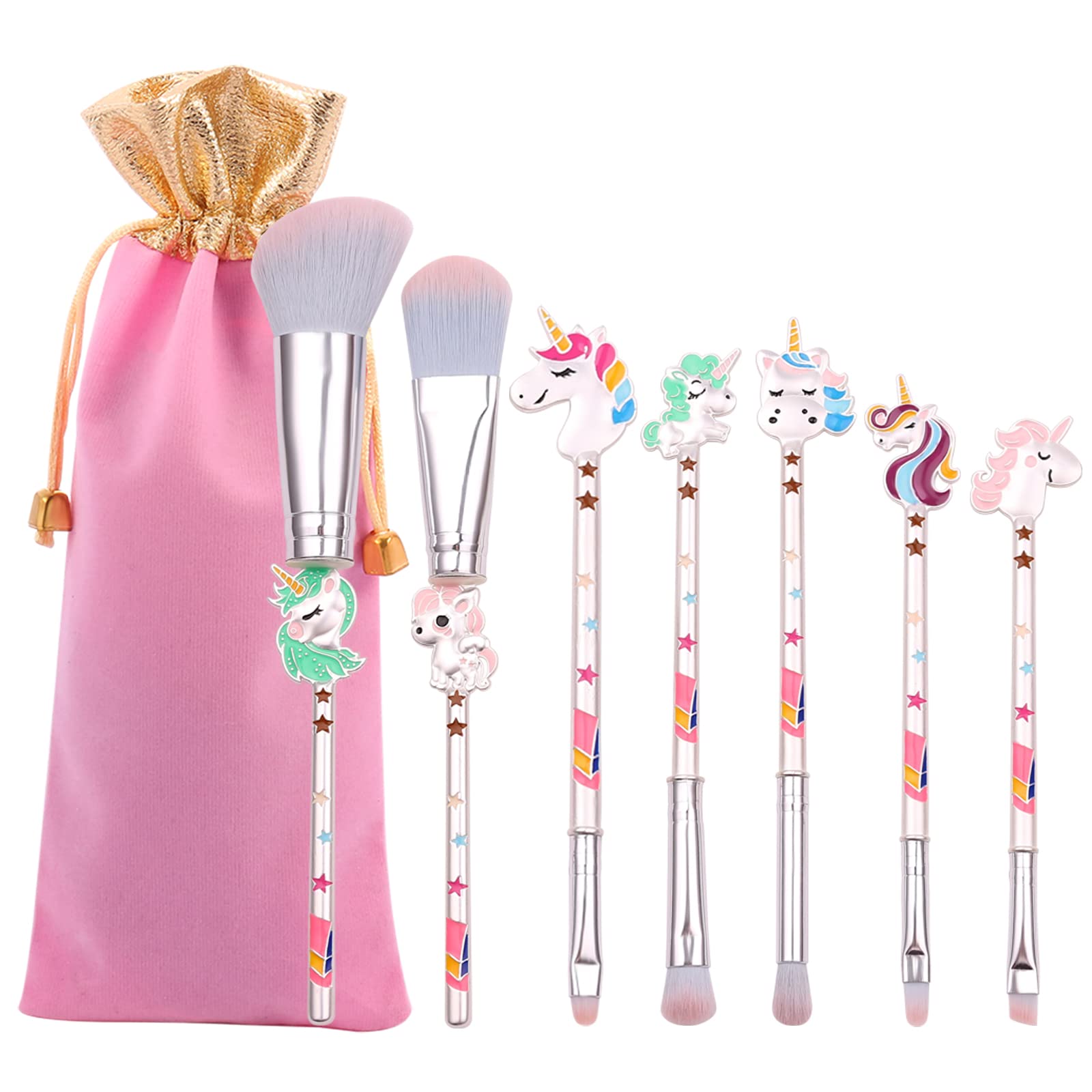 Professional Unicorn Makeup Brush Set - 7pcs Cruelty-Free Synthetic Brushes for Foundation, Blending, Blush, Concealer & Eyeshadow | Double-Sided Face & Powder Brushes for Liquid & Cream Cosmetics | Perfect for Makeup Artists & Beauty Enthusiasts