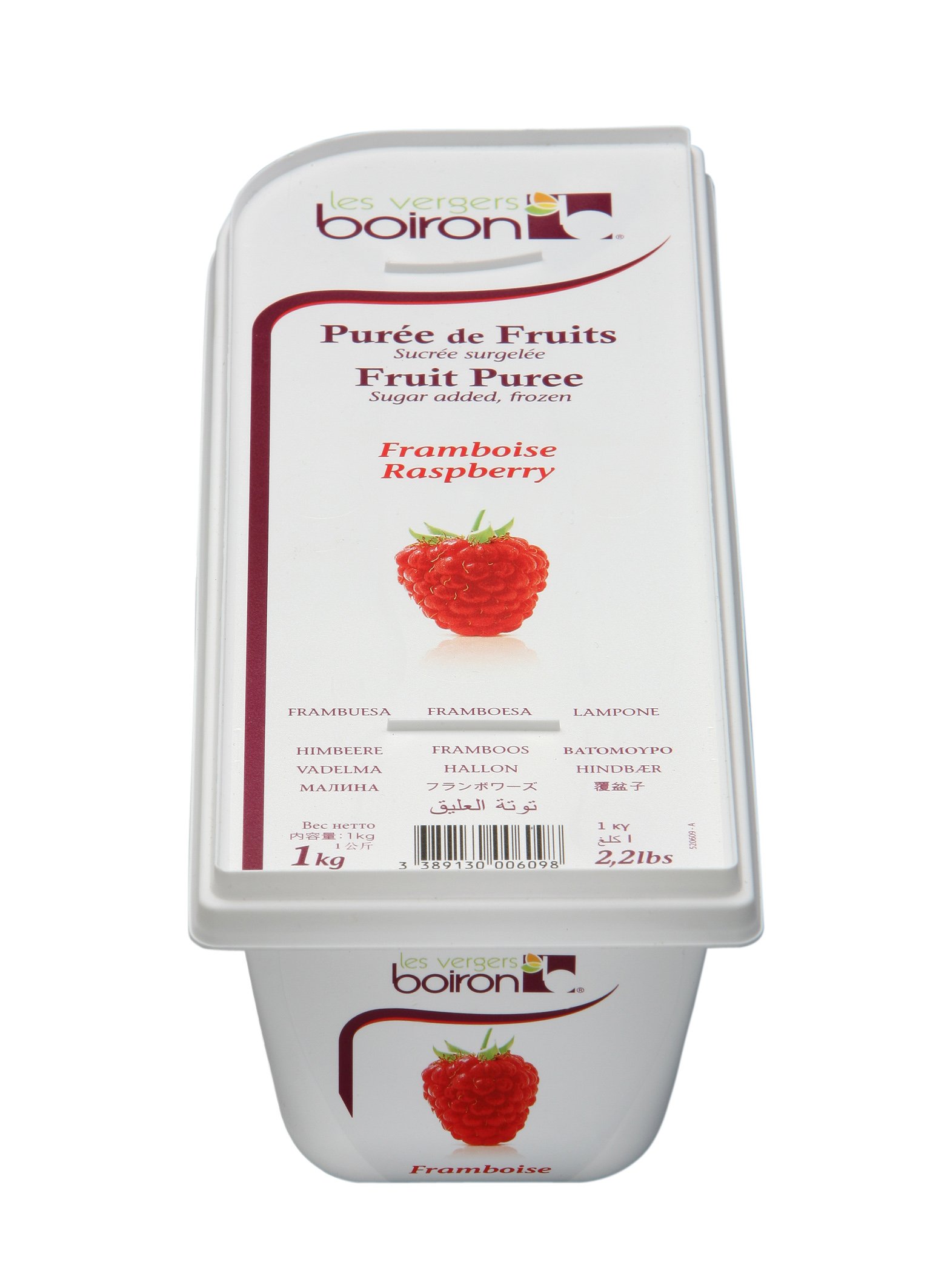 BOIRON Premium Non-GMO Kosher Raspberry Fruit Puree Frozen - 2 Pack (1 Kg Each) - Perfect for Baking, Smoothies & Professional Culinary Use
