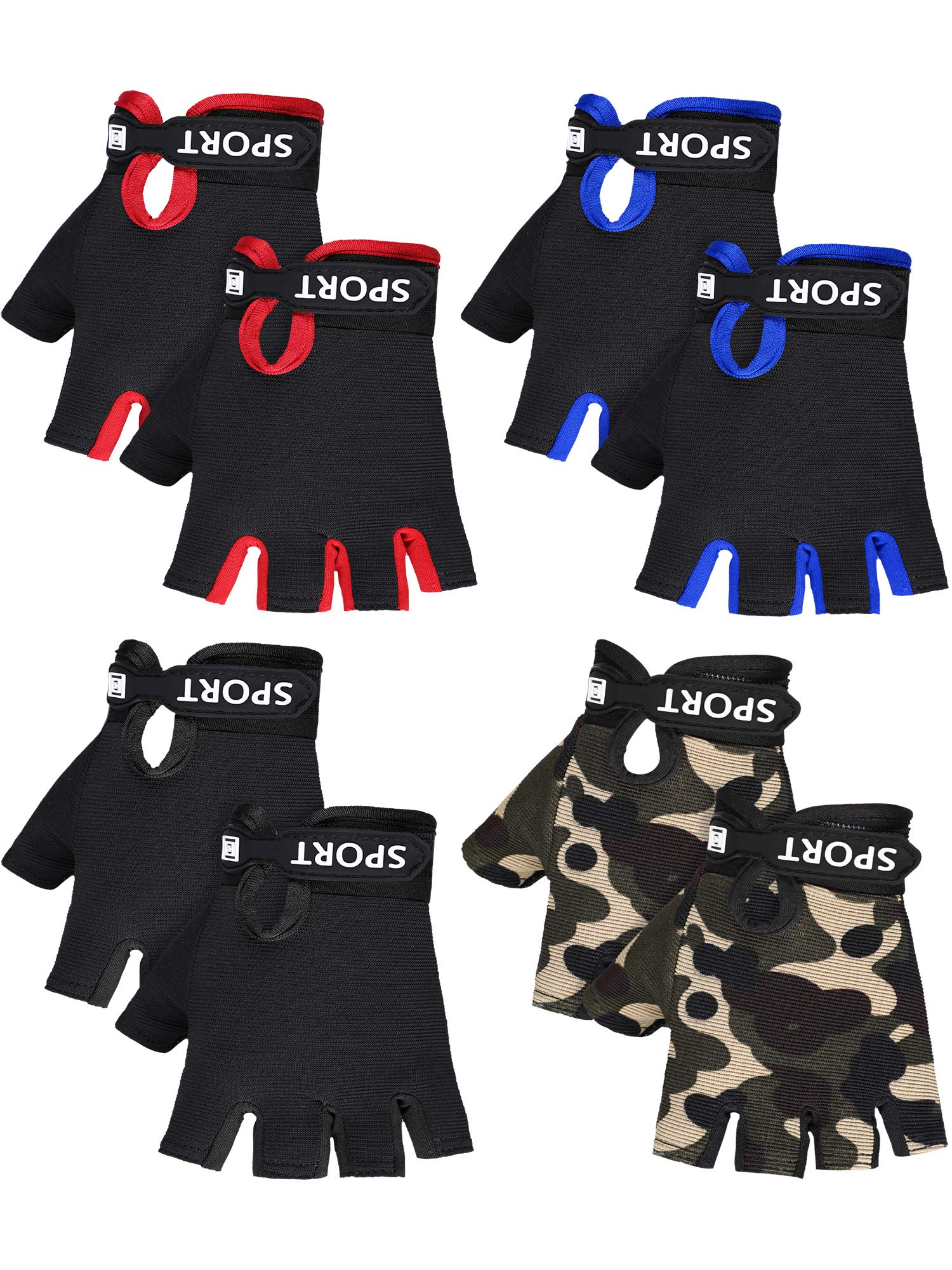 SATINIOR 4 Pairs Kids Half Finger Cycling Gloves - Non-Slip Breathable Sports Gloves for Boys & Girls - Perfect for Summer Outdoor Biking, Skateboarding & Scooter Riding