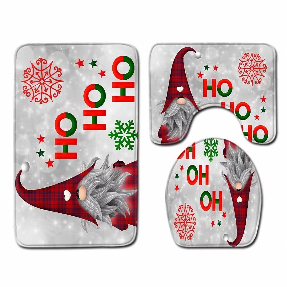 Christmas Bath Rug Sets 3 Piece - Non-Slip Bathroom Mats with Santa Claus Design (Bath Area Rug + Contour Mat + Toilet Seat Cover) - Holiday Home Decor for Bathroom Safety & Festive Cheer - Perfect for Christmas Gifts, Guest Bathrooms & Seasonal Home Styling