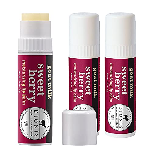 Dionis Goat Milk Lip Balm Set - Sweet Berry Scented, 3 Pack (0.28 oz Each) - Cruelty Free, Paraben Free, Made in USA - Moisturizing Lip Care for Dry Lips, Winter Protection & Daily Hydration