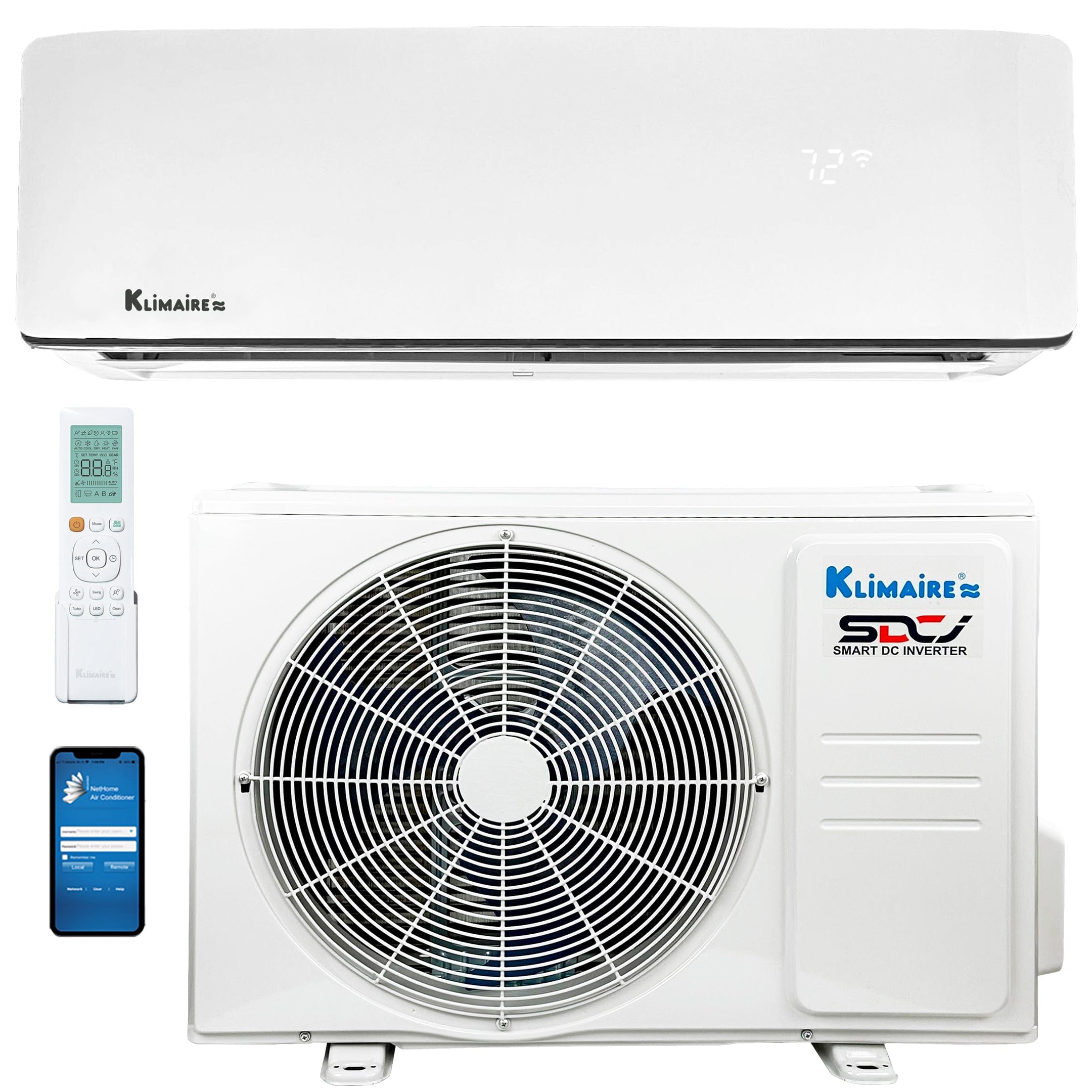 12,000 BTU Klimaire 21.4 SEER2 220V Wall-Mounted Ductless Mini Split Air Conditioner & Heat Pump with WiFi - Works with Alexa® | Perfect for Bedrooms, Living Rooms & Home Offices